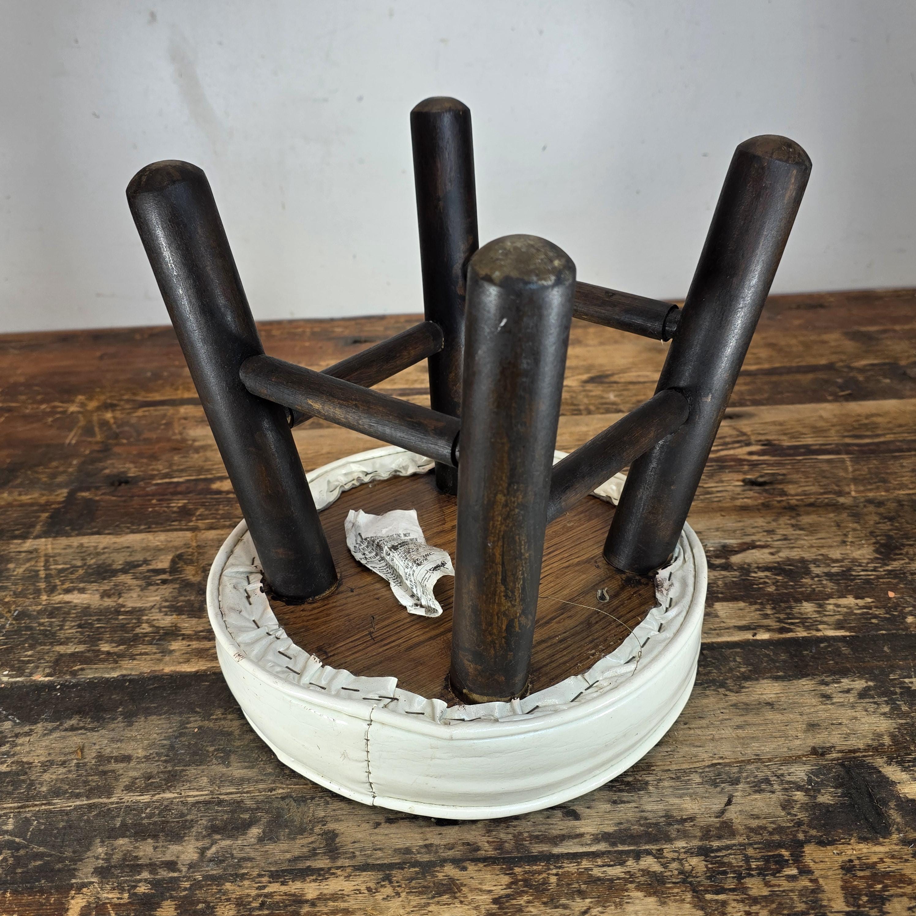 Vintage Wooden Stool with White Cushion (Continental Seat, Inc.)