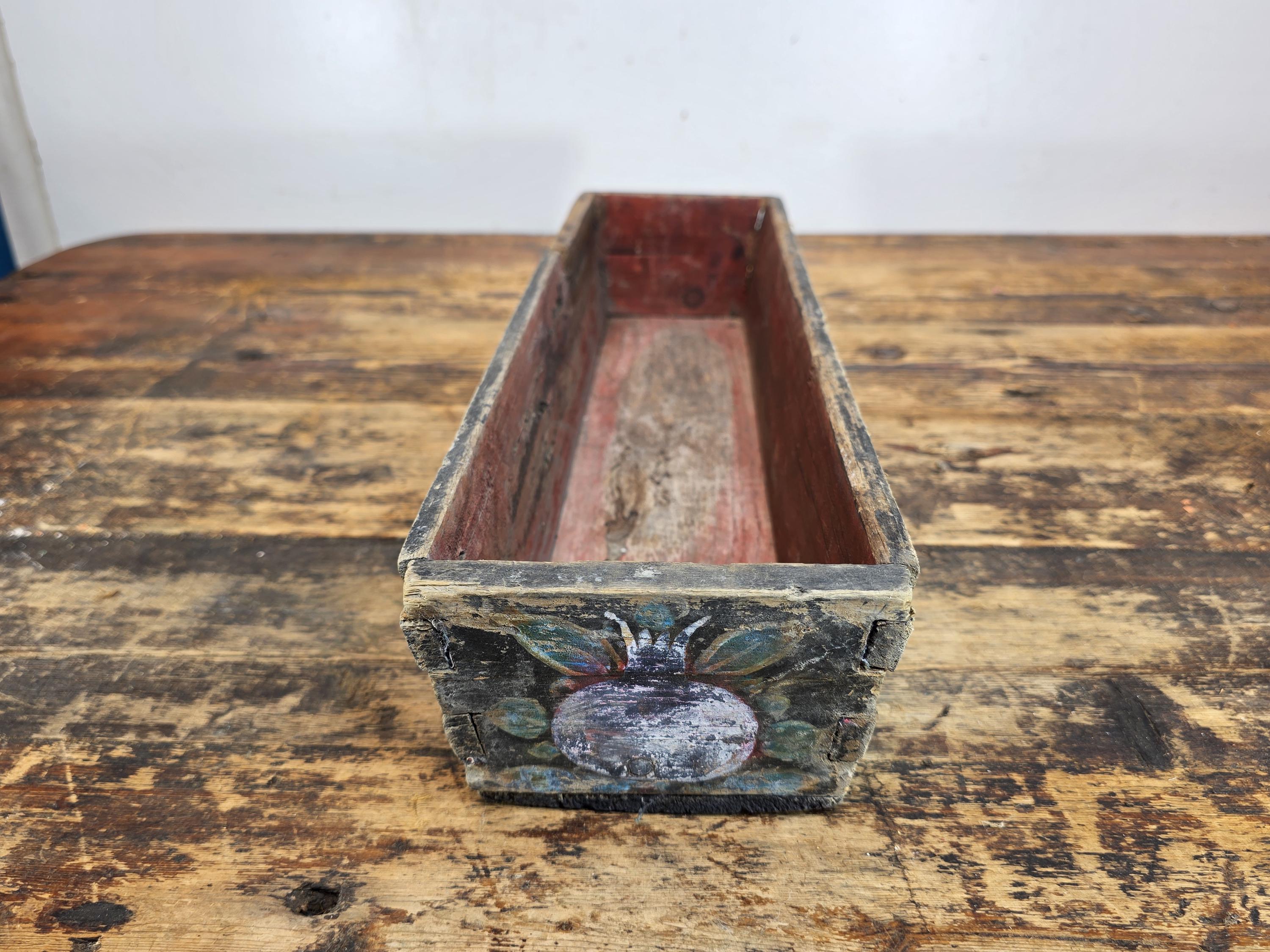 Antique Folk Art Hand-Painted Wooden Box (Floral Motif / Early 1900s) 18"L × 5"W
