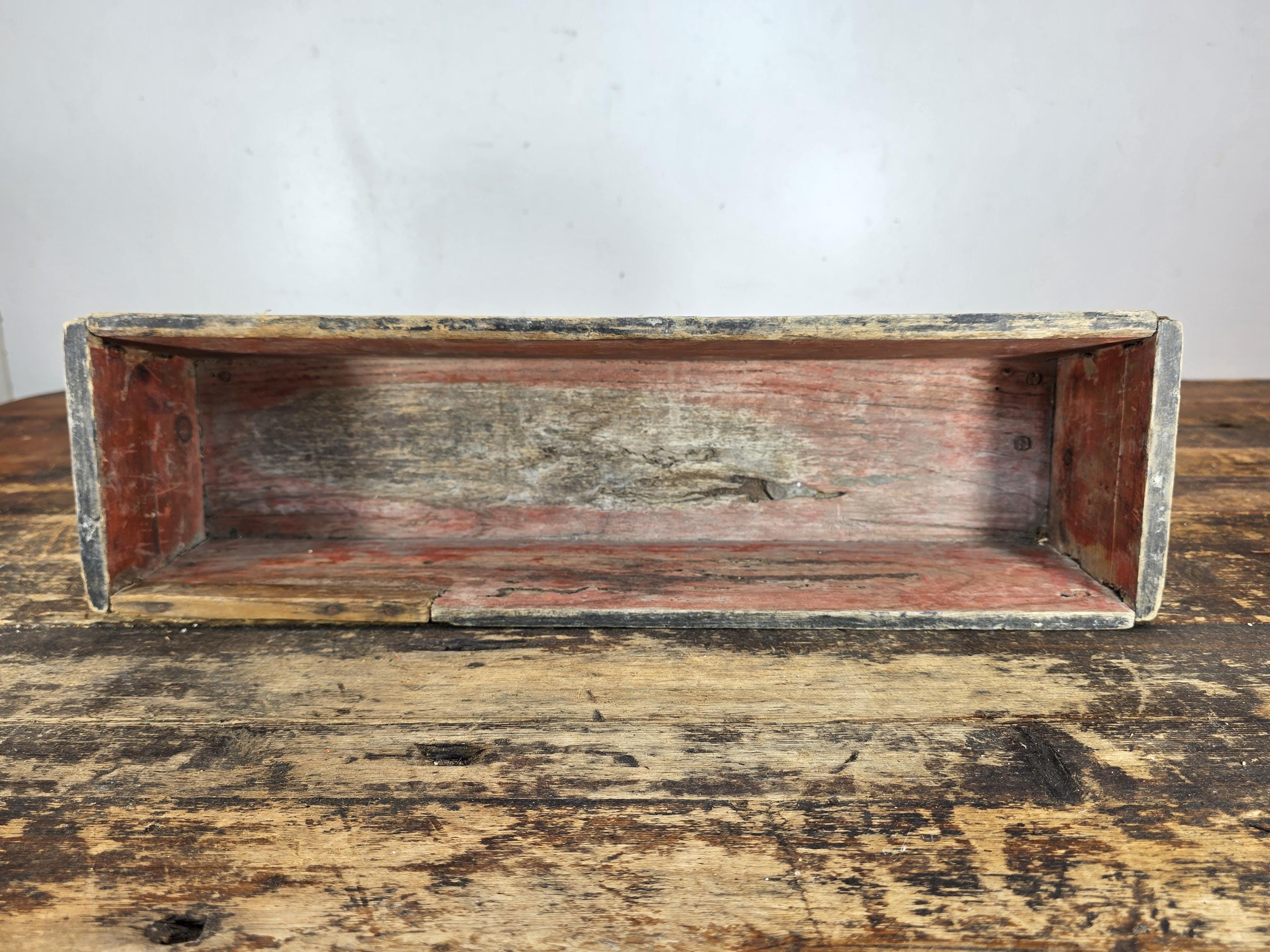 Antique Folk Art Hand-Painted Wooden Box (Floral Motif / Early 1900s) 18"L × 5"W