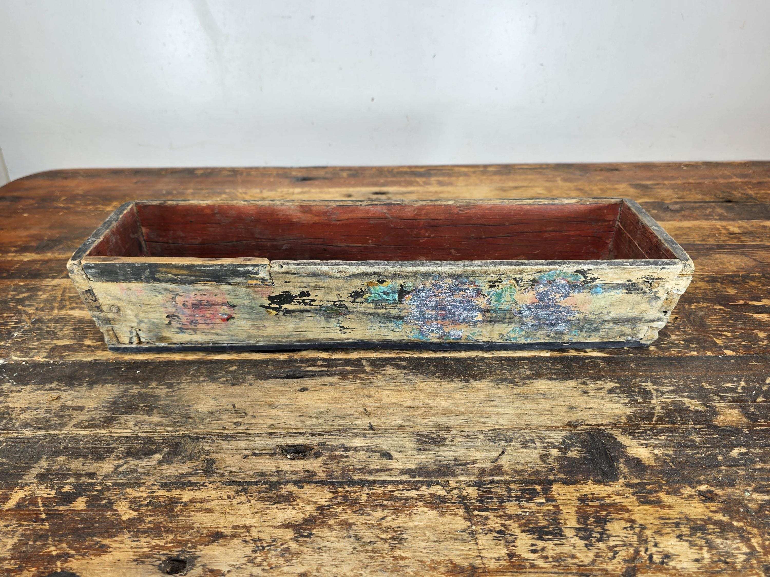 Antique Folk Art Hand-Painted Wooden Box (Floral Motif / Early 1900s) 18"L × 5"W