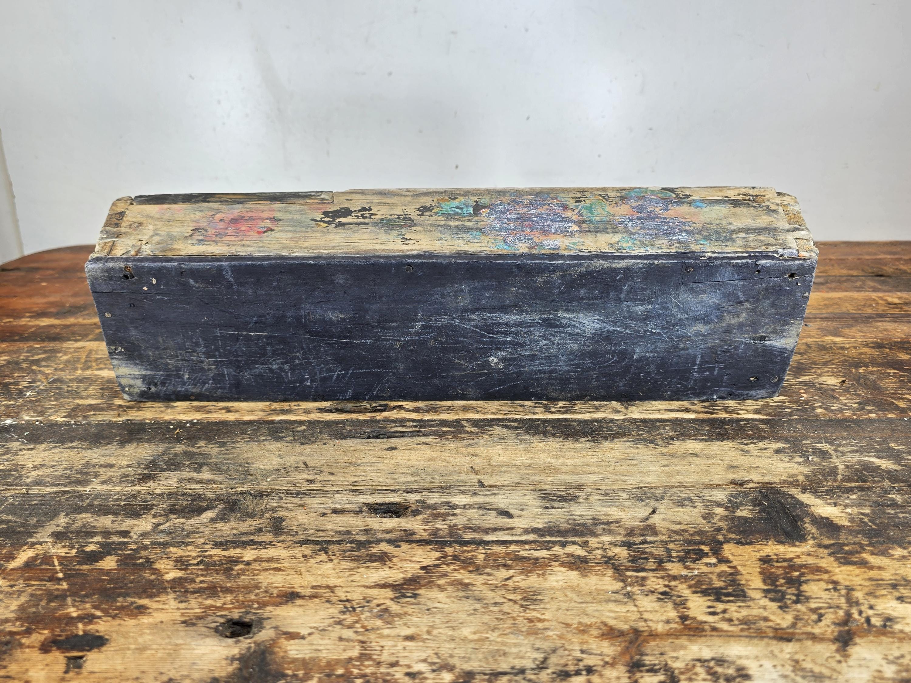 Antique Folk Art Hand-Painted Wooden Box (Floral Motif / Early 1900s) 18"L × 5"W
