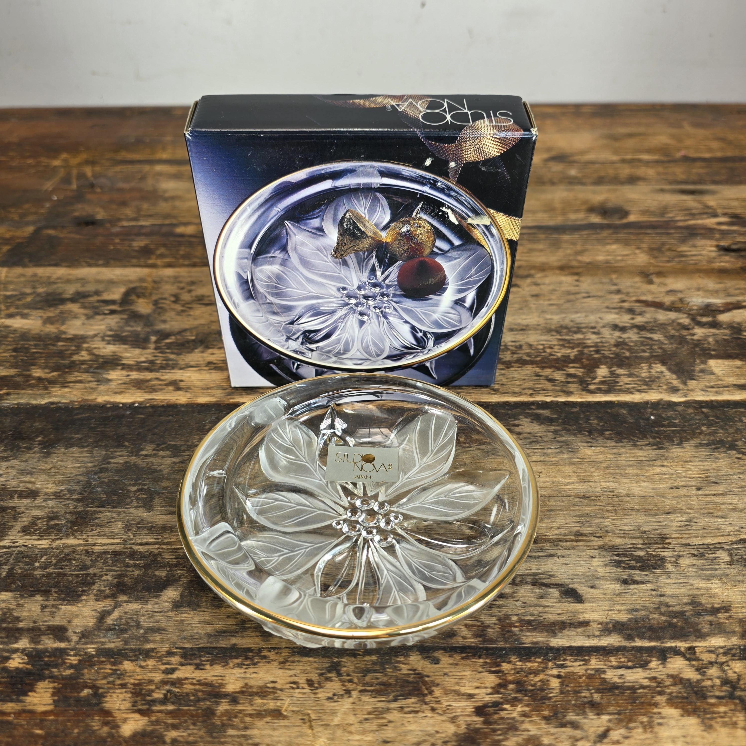 Studio Nova Japan by Mikasa Gilded Poinsettia Candy Dish Gold Rim Crystal 5.25"