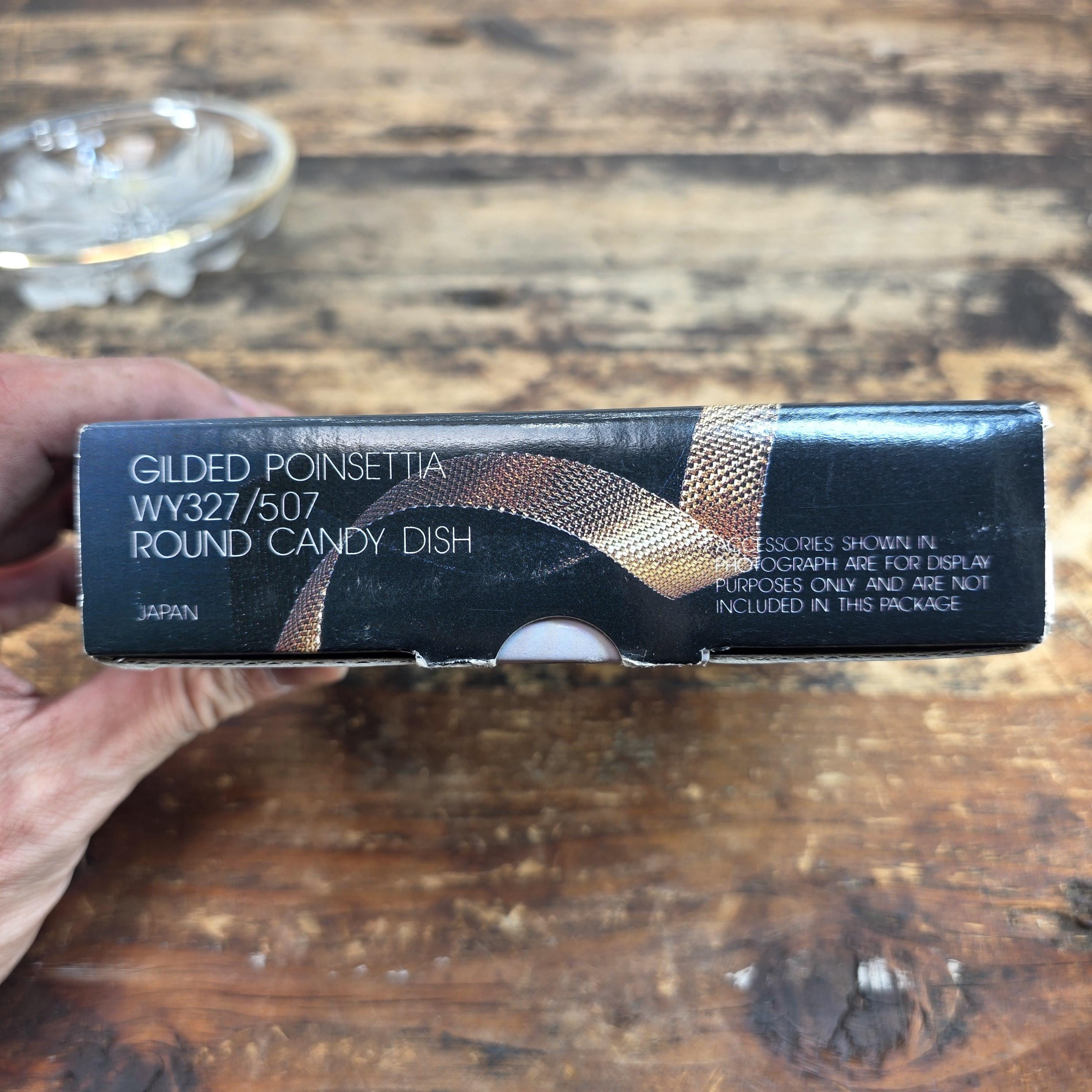 Studio Nova Japan by Mikasa Gilded Poinsettia Candy Dish Gold Rim Crystal 5.25"