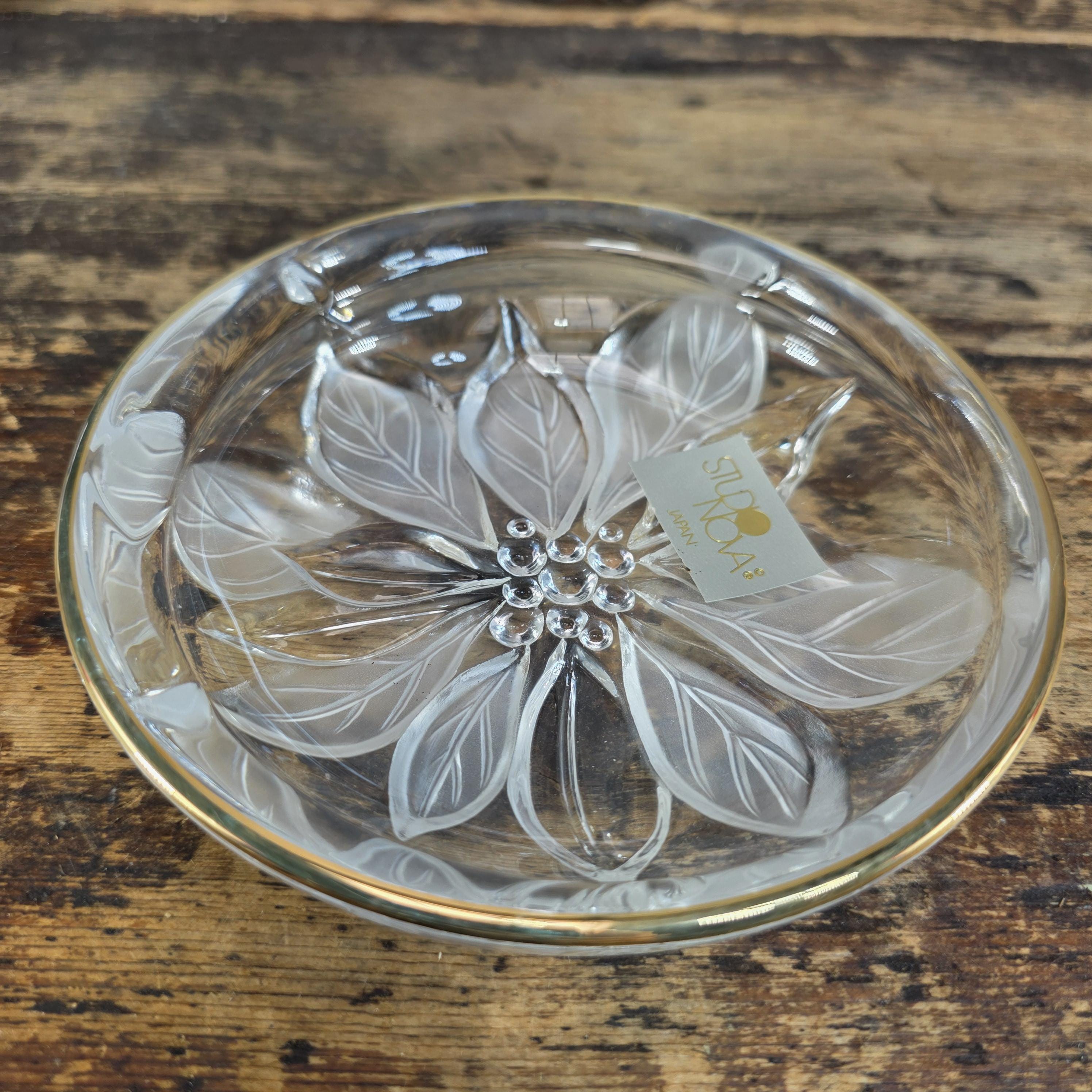 Studio Nova Japan by Mikasa Gilded Poinsettia Candy Dish Gold Rim Crystal 5.25"