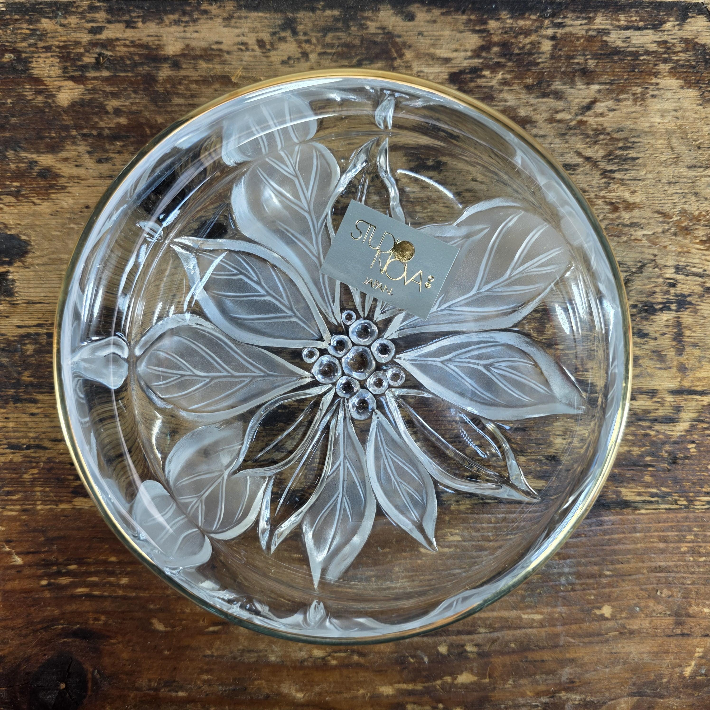 Studio Nova Japan by Mikasa Gilded Poinsettia Candy Dish Gold Rim Crystal 5.25"