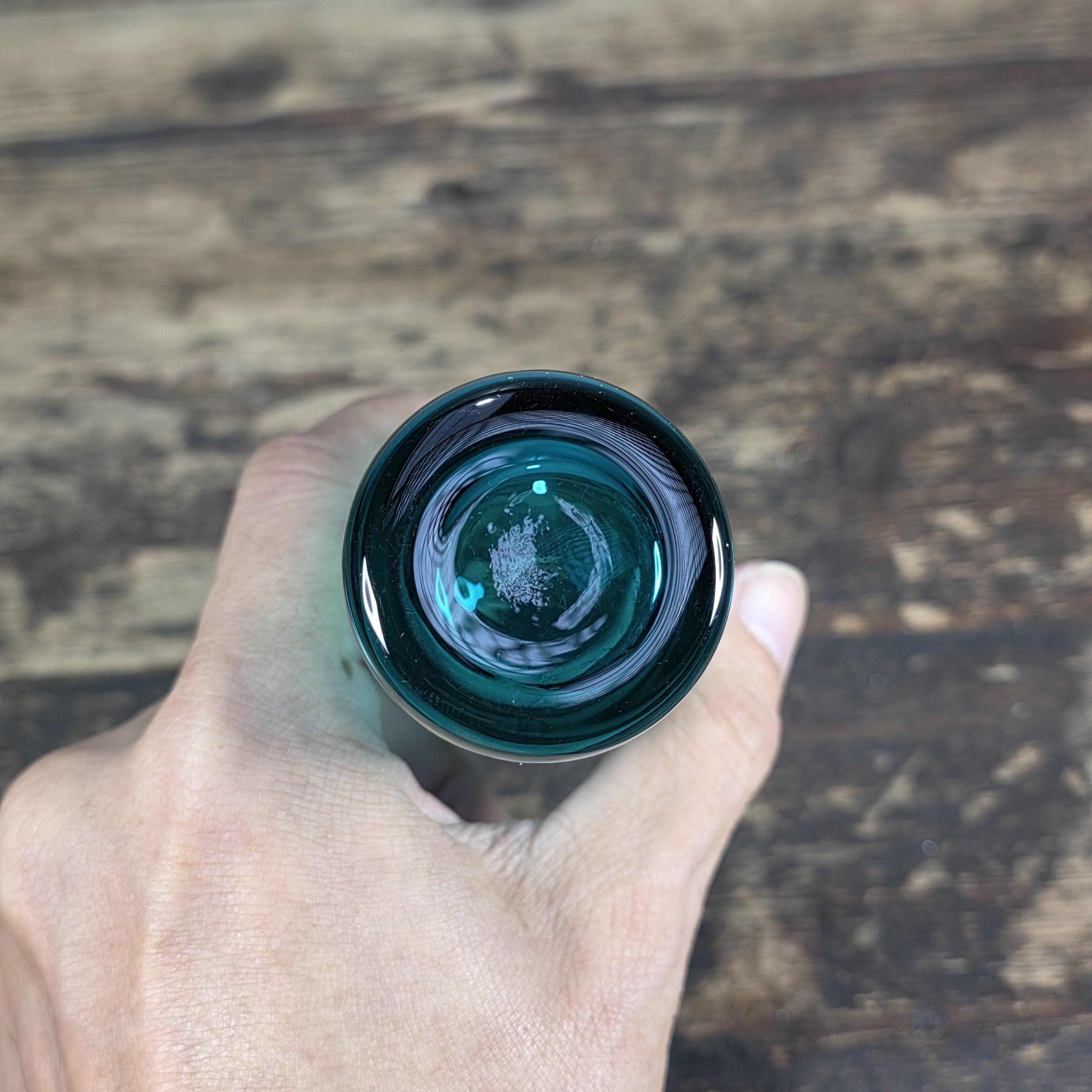 Vintage Hand Blown Aqua Blue Glass Tumbler — Mid-Century Modern Style 6.25"H