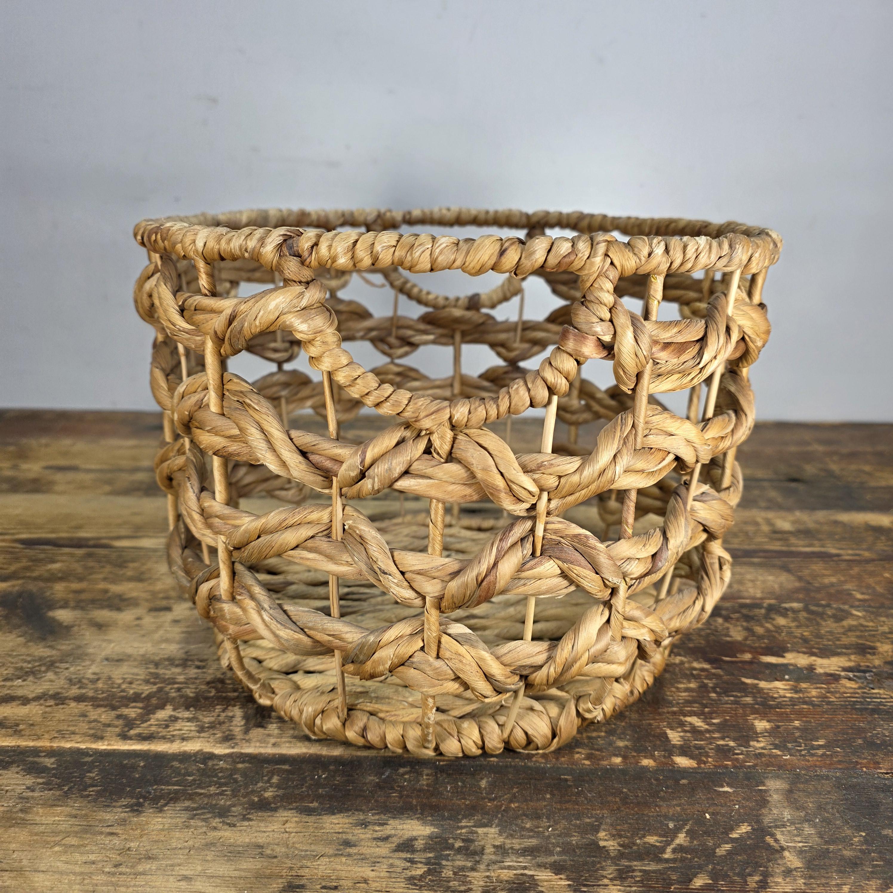 Natural Handwoven Open Weave Basket with Side Handles, Planter Cover Decor