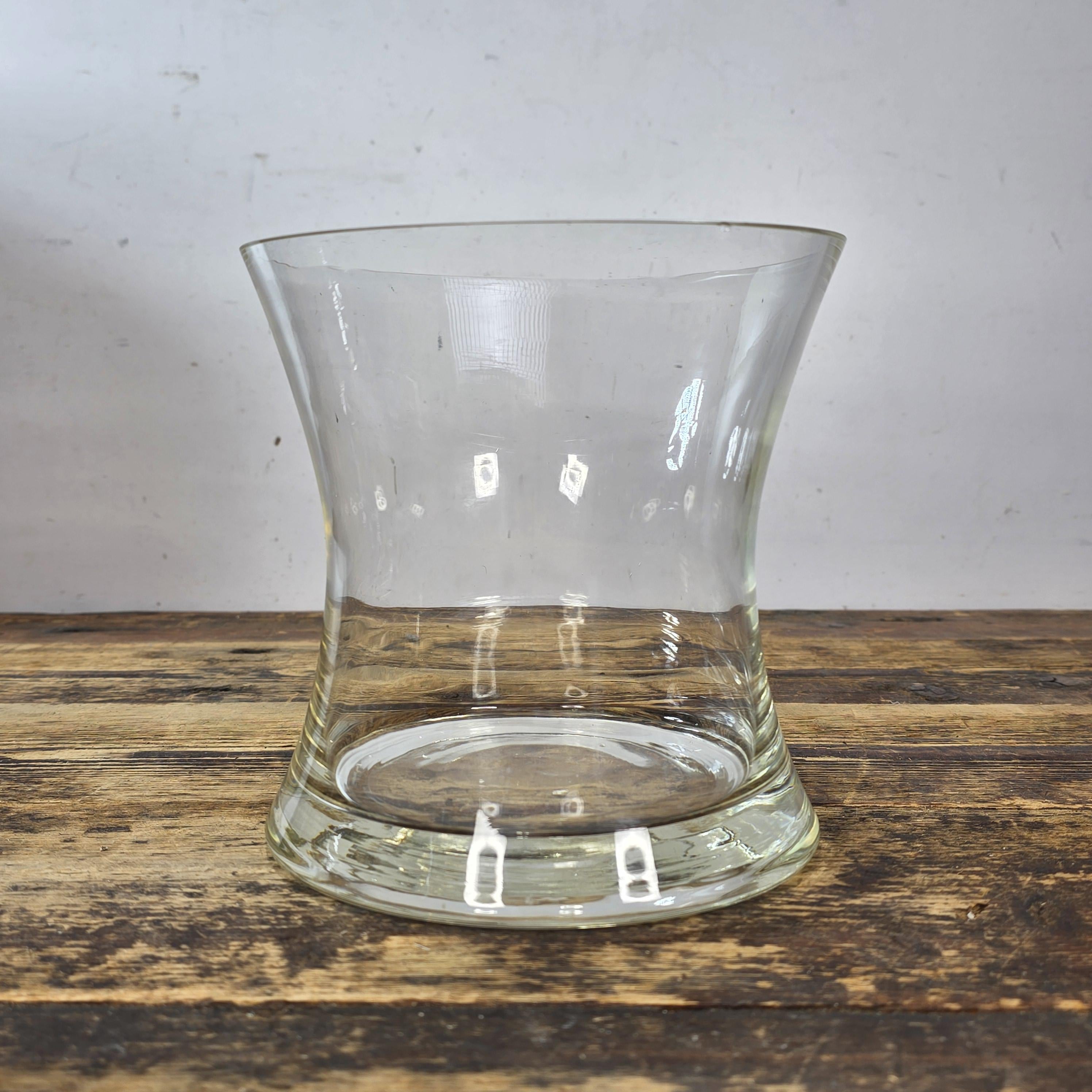 Vintage Thick Glass Hurricane Vase / Trumpet Hourglass Shape 6.5” Heavy Base