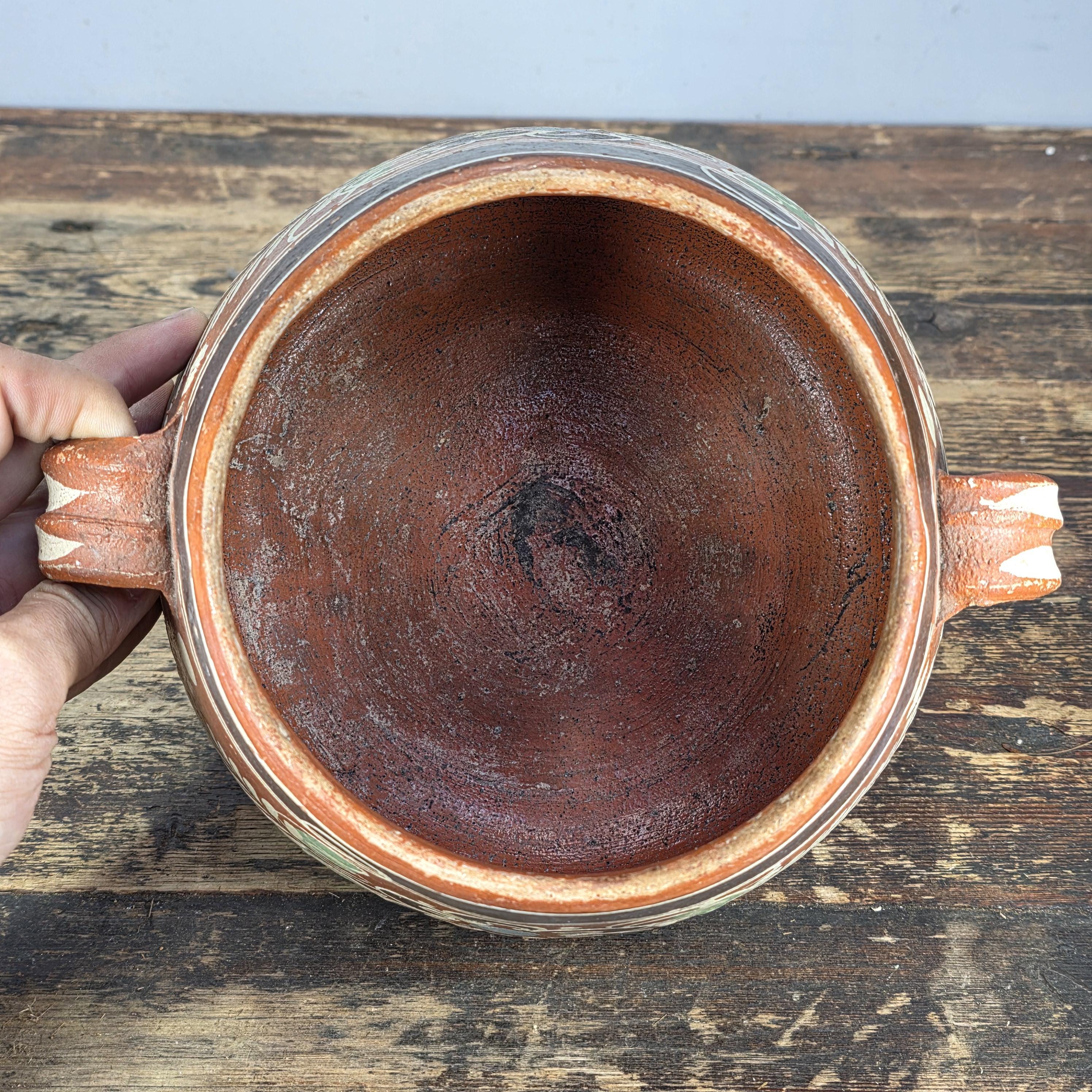 Vintage Mexican Hand-Painted Terracotta Storage Jar/ Folk Art Pottery