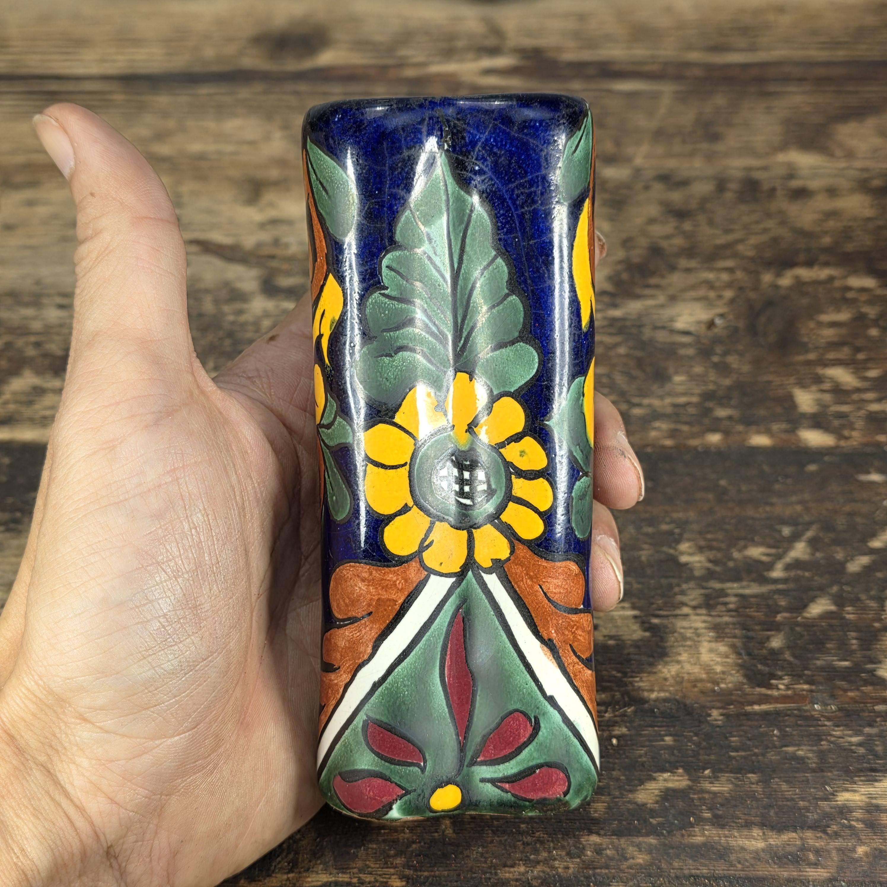 Vintage Talavera Mexico Heart Vase – Hand Painted Folk Art Ceramic 5.5"H