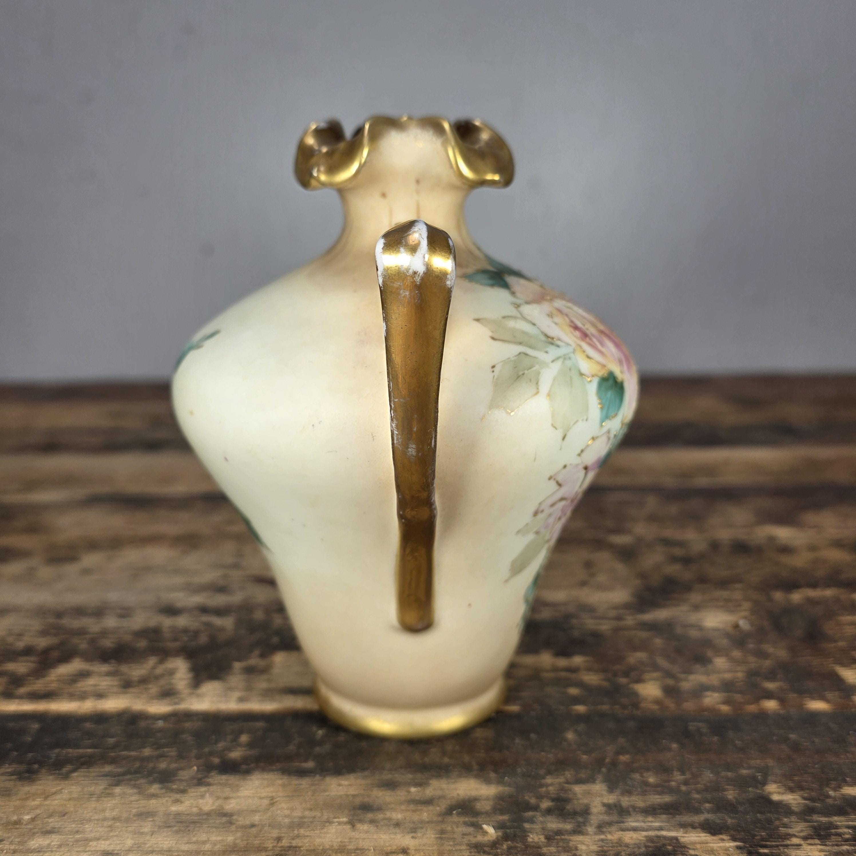 Antique RStK Bohemia Amphora Style Vase Hand Painted Roses Gold Austria c.1900