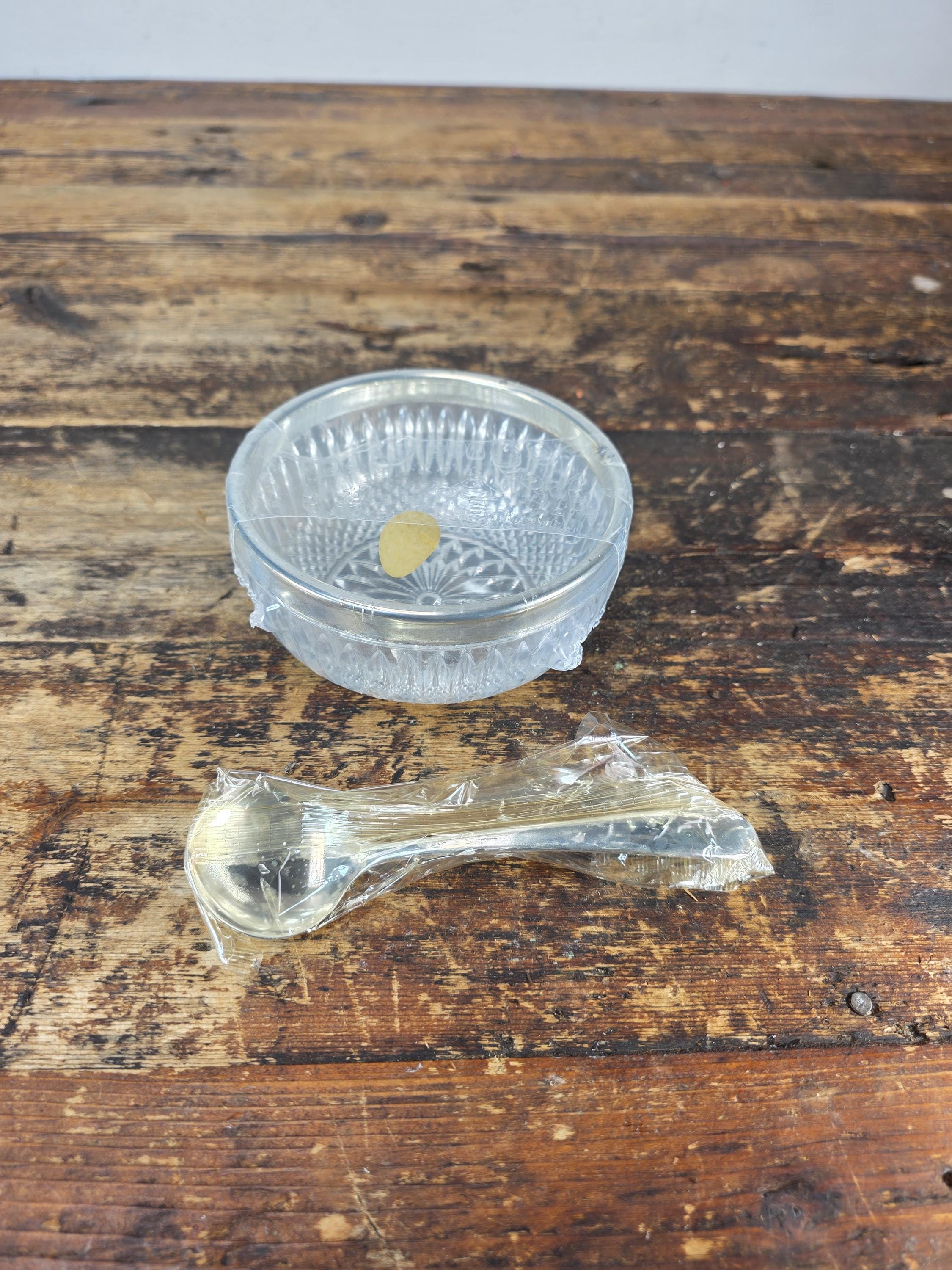 F.B. Rogers Silver Company 5" Crystal Sauce Bowl w Silverplate Rim & Ladle Italy