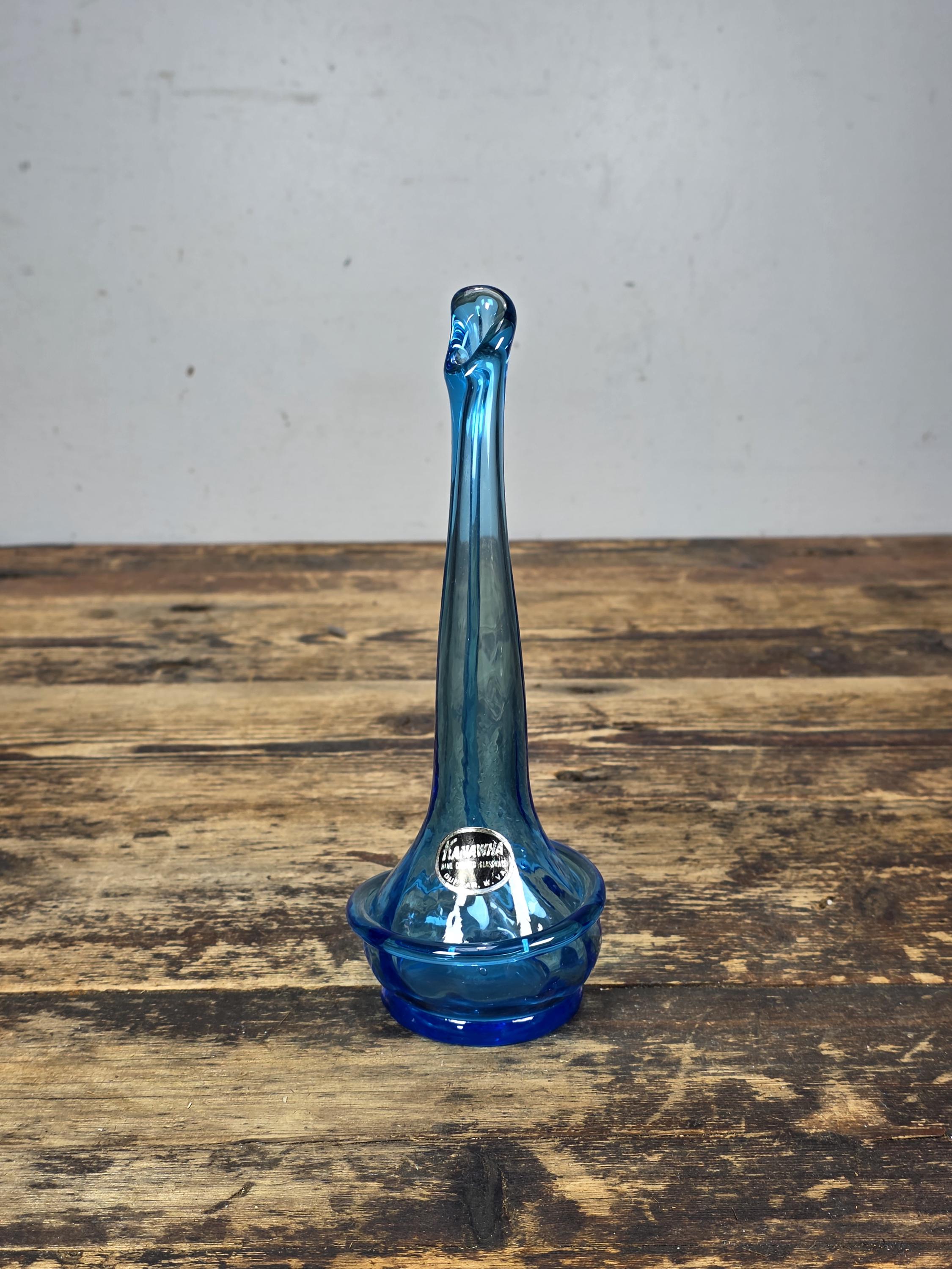 Vintage Kanawha Blue Hand Blown Glass Vase Dunbar W.Va. 1960s Mid Century Modern