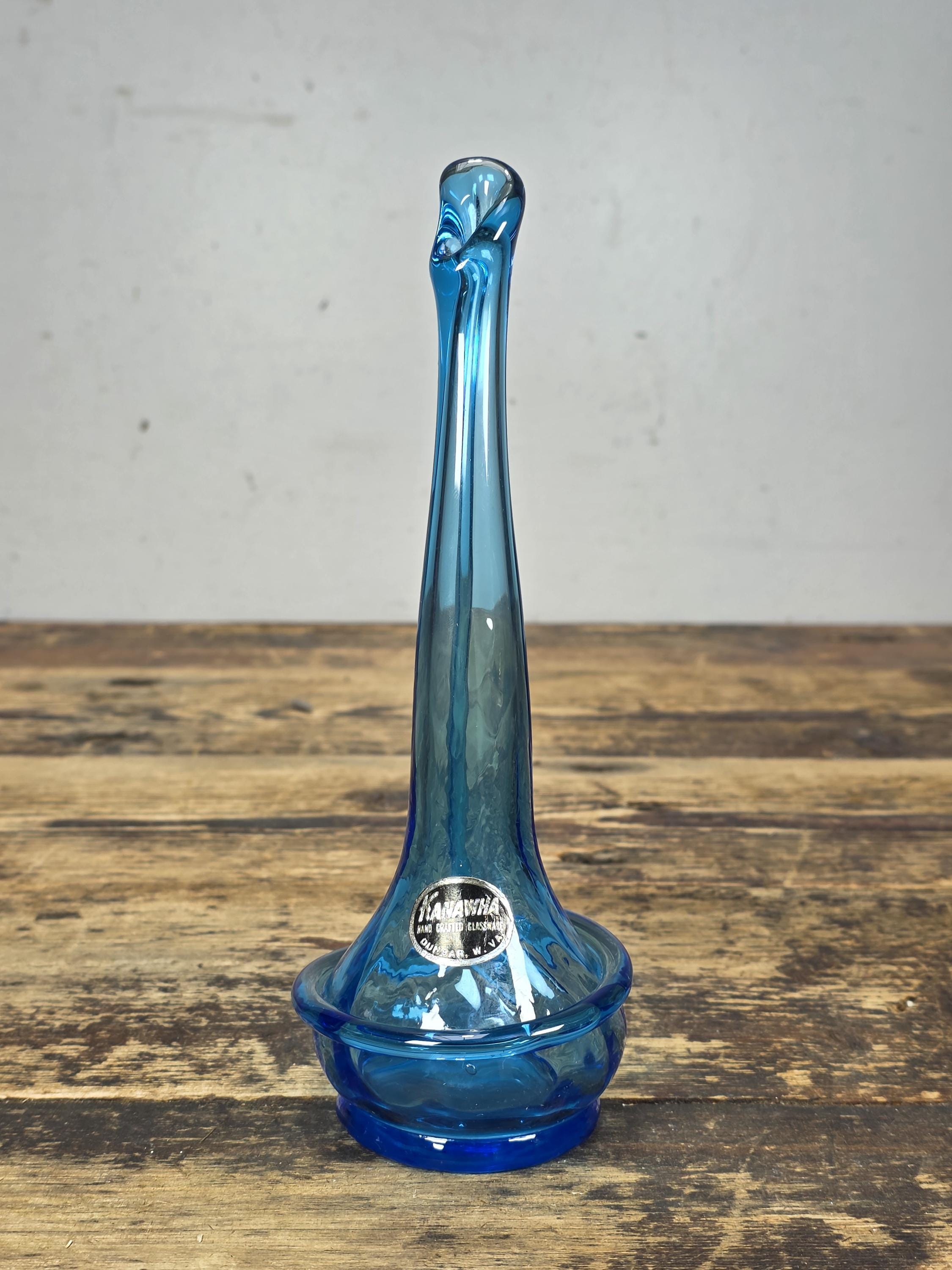 Vintage Kanawha Blue Hand Blown Glass Vase Dunbar W.Va. 1960s Mid Century Modern