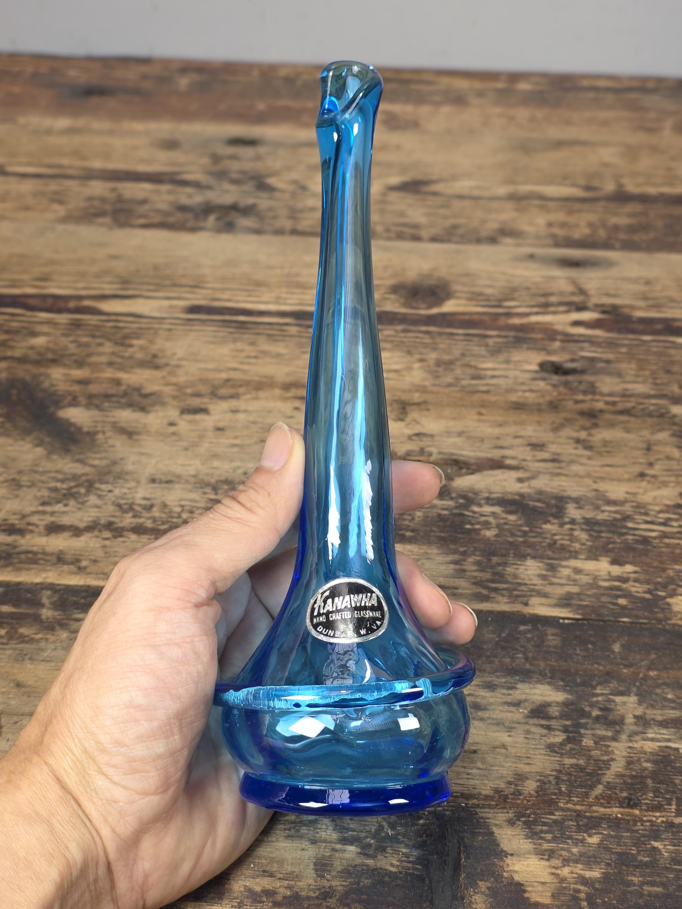 Vintage Kanawha Blue Hand Blown Glass Vase Dunbar W.Va. 1960s Mid Century Modern