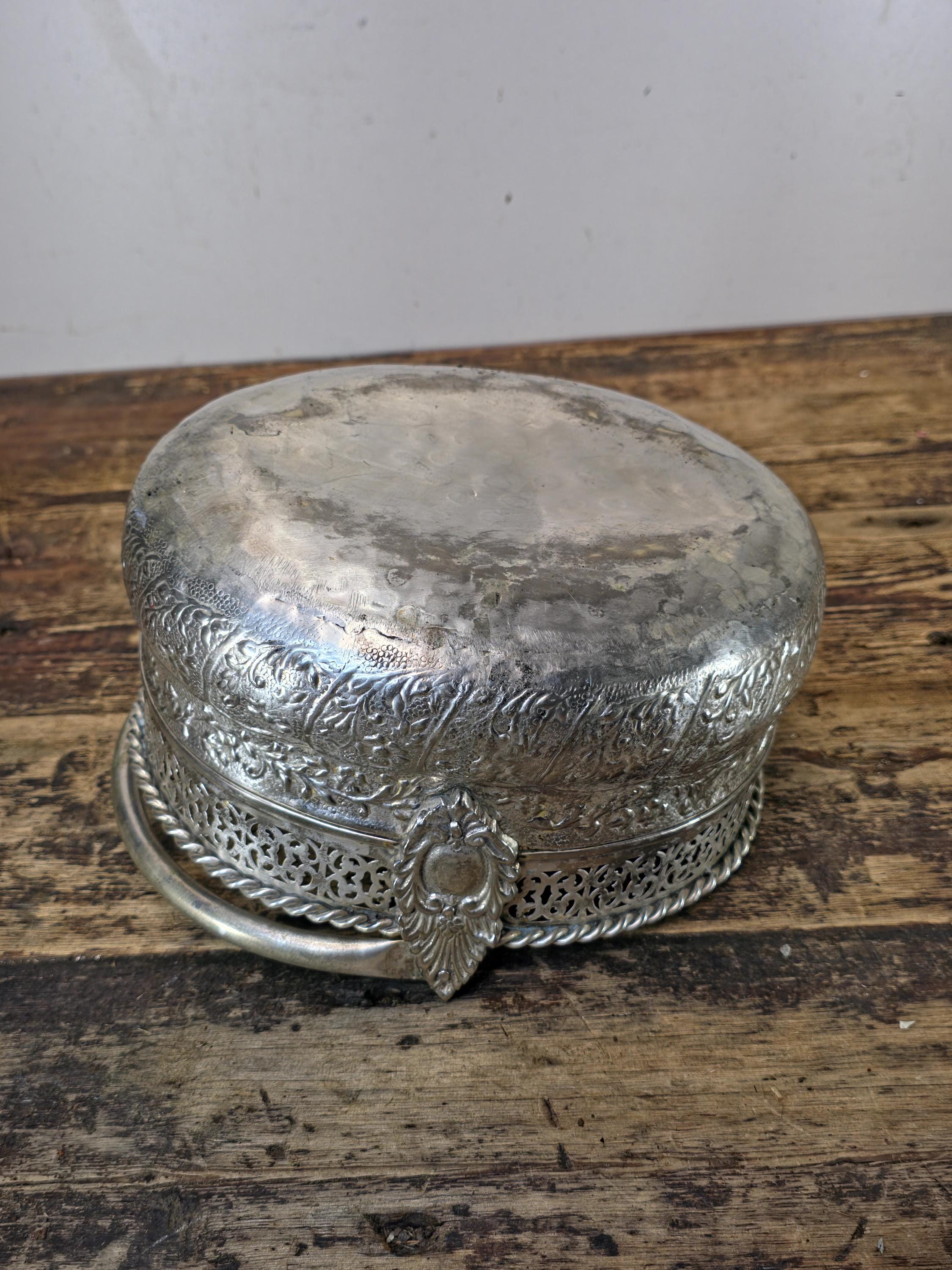 Vintage Silverplated Repoussé Basket with Handle Handmade India 10.25"L x 8.75"W