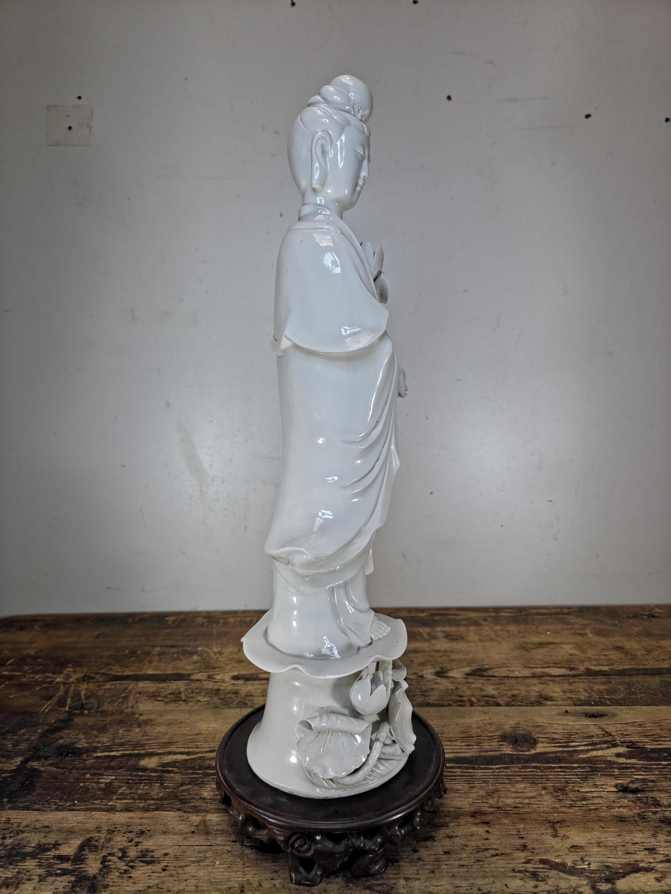 Blanc de Chine Porcelain Guanyin Statue Dehua Republic Period (1920–1940s) 18.5"