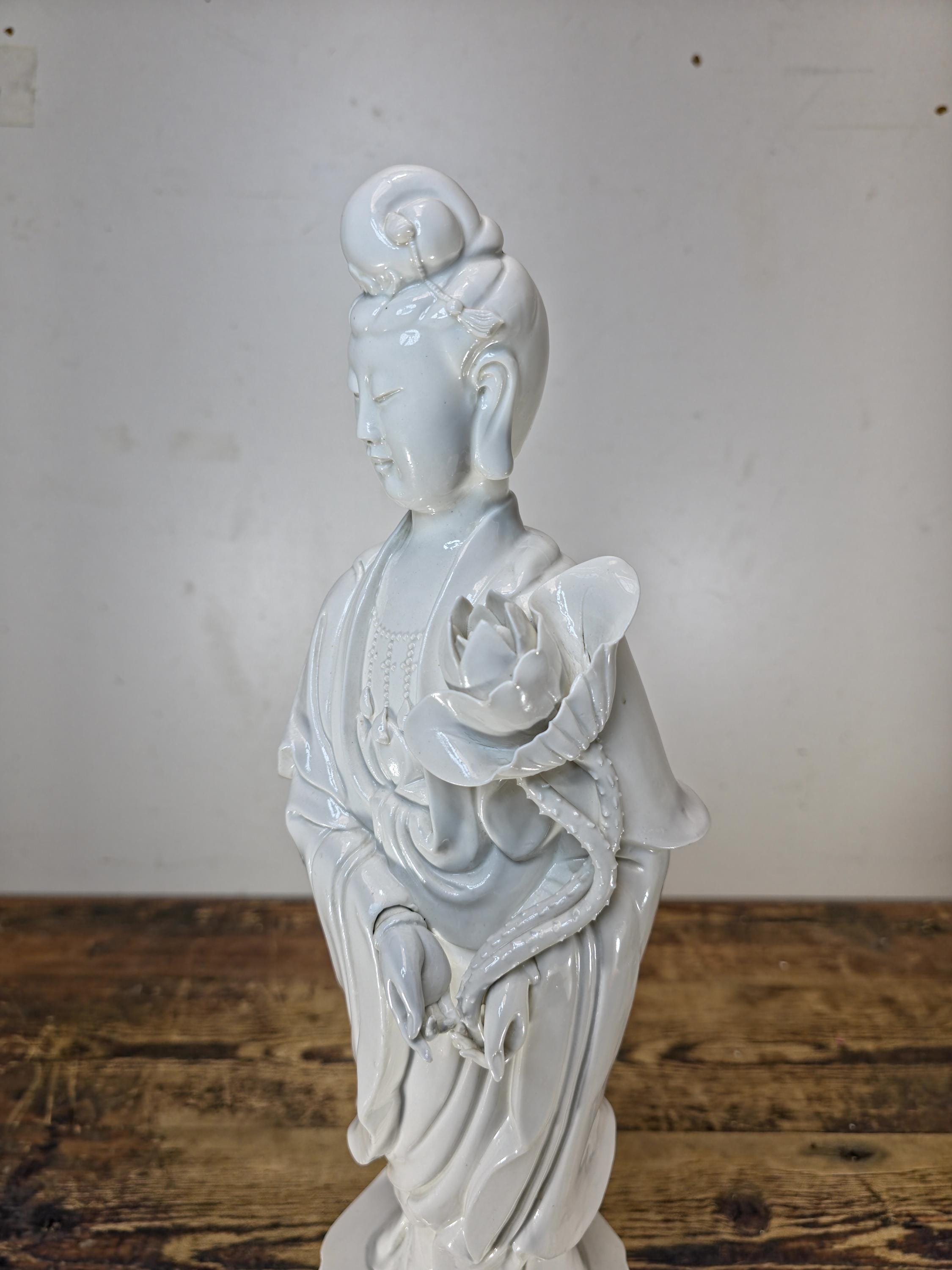 Blanc de Chine Porcelain Guanyin Statue Dehua Republic Period (1920–1940s) 18.5"