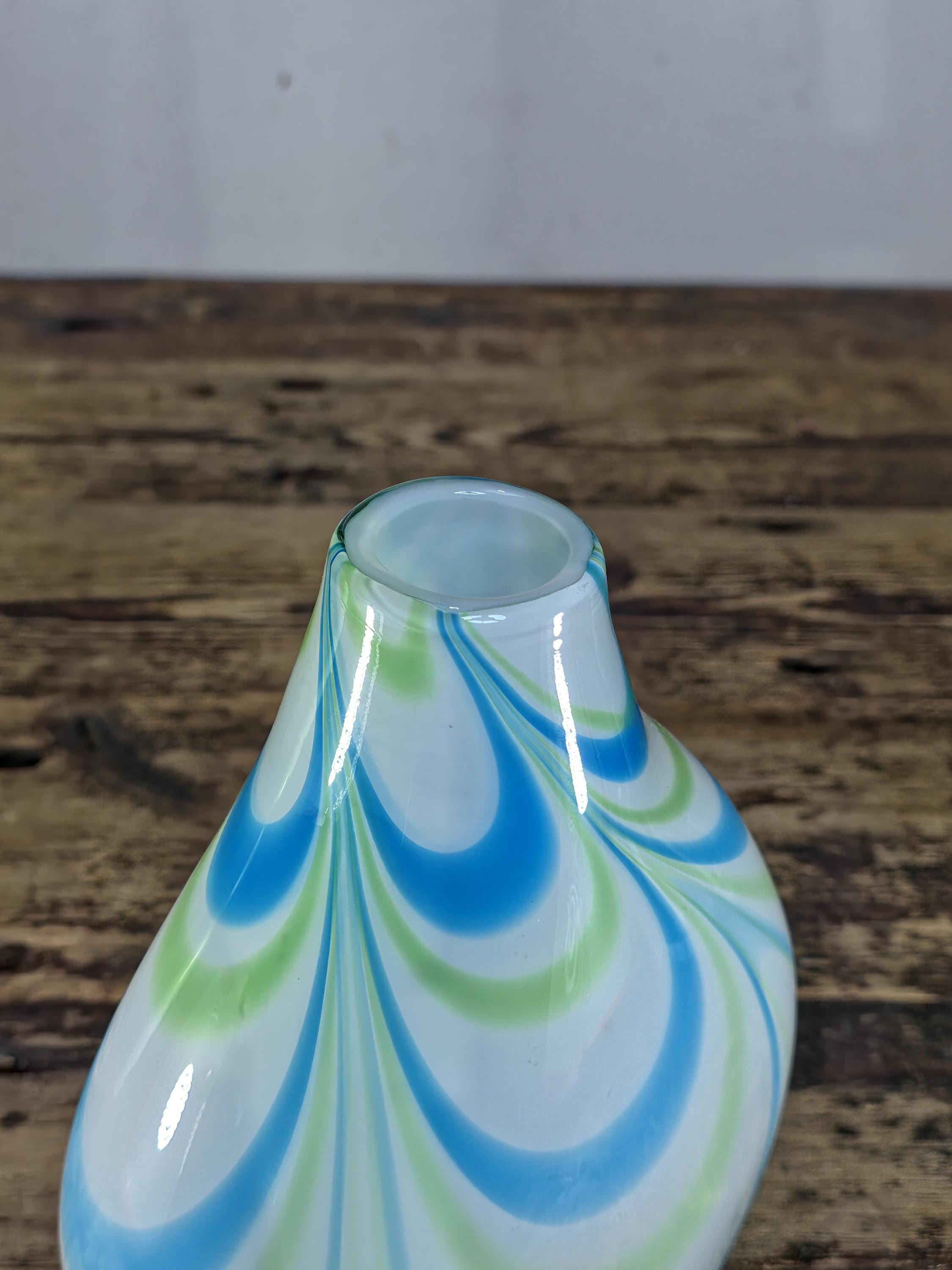 Margie’s Garden Hand Blown Glass Vase with Blue & Green Swirl Pattern