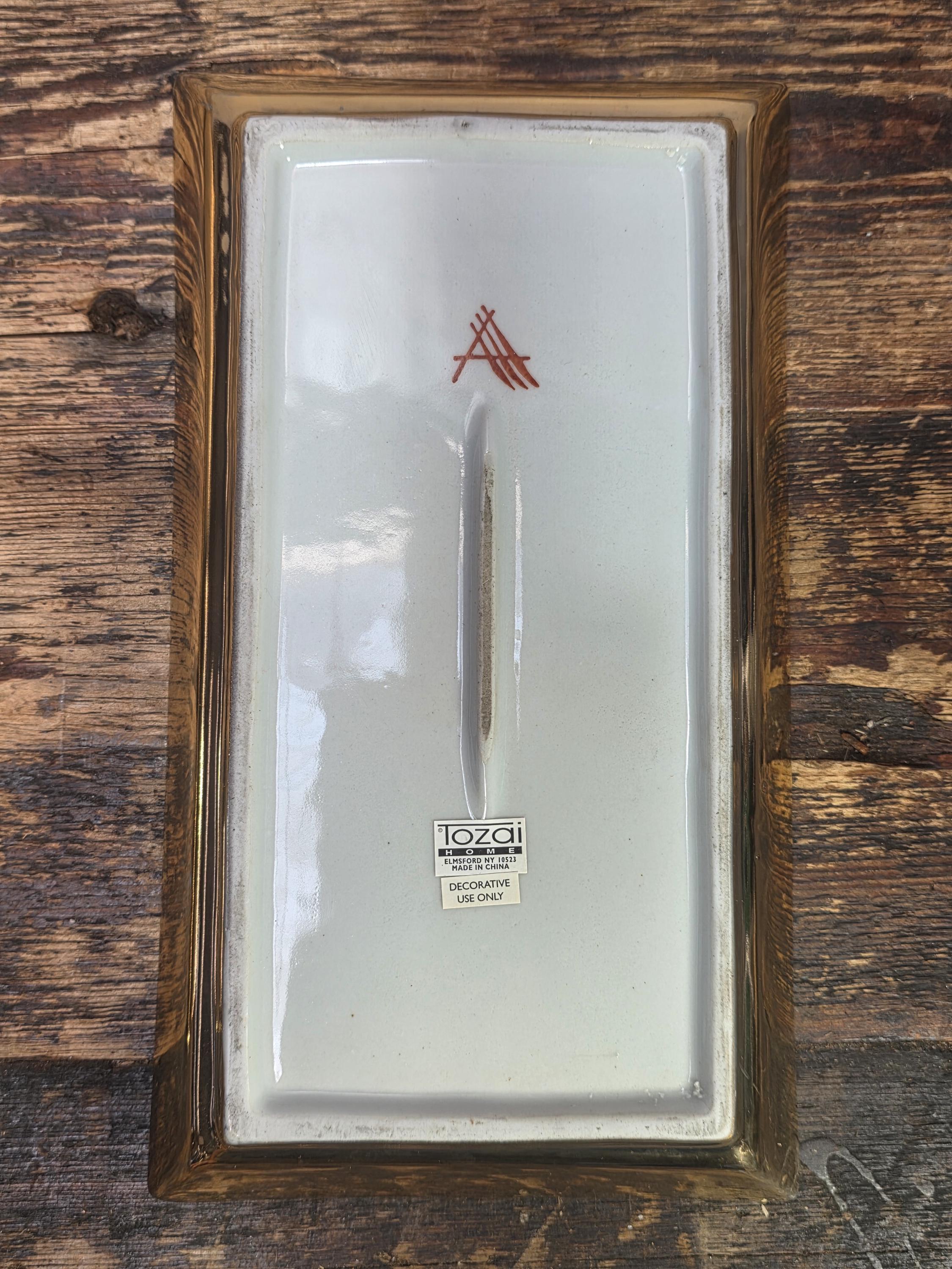 Tozai Home Gold Ceramic Rectangular Trays 9.75" Metallic Finish Plates Set of 3