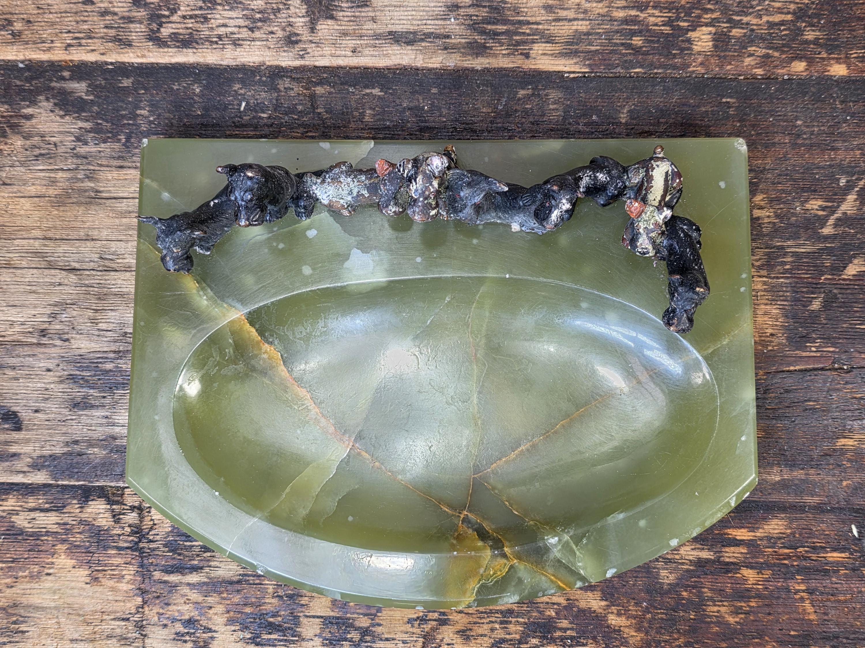 Rare Austrian Cold Painted Bronze Terrier Group on Green Onyx Tray c.1930