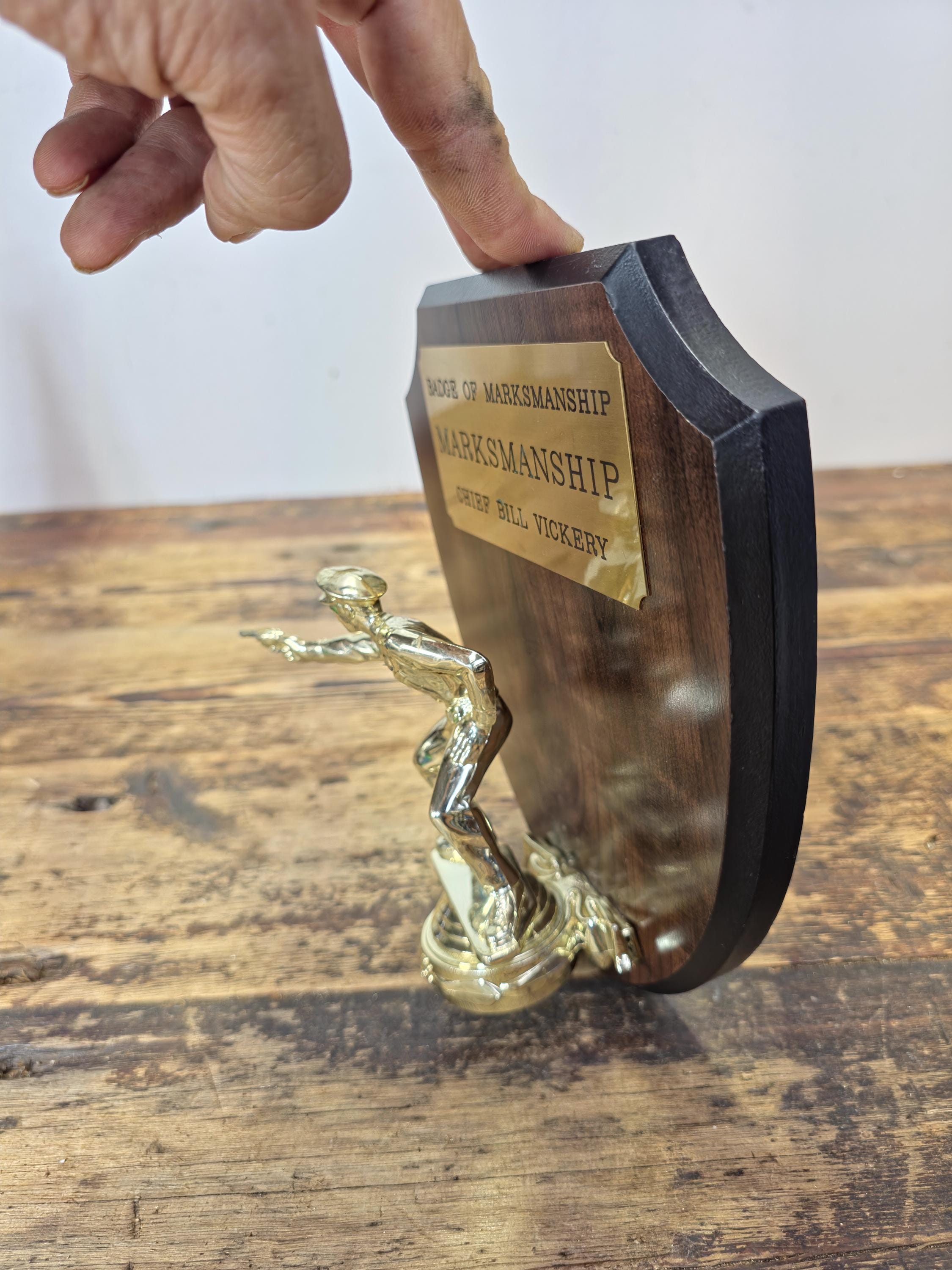 Vintage Hollywood Trophy Co. “Chief Bill Vickery” Marksman Plaque Studio Display
