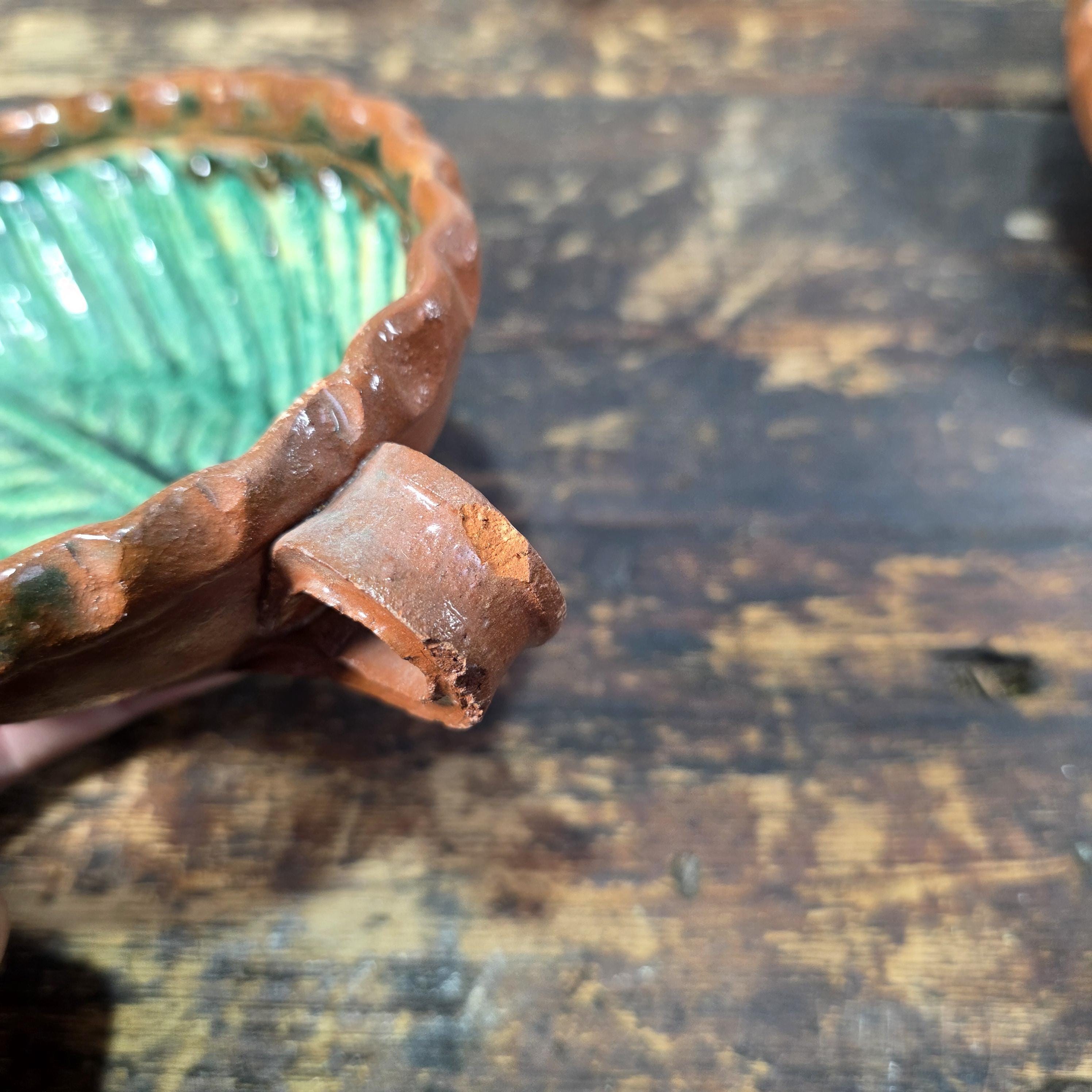Set of 4 Vintage Patamban Barro Verde Leaf Bowls Green Glazed Mexican Pottery