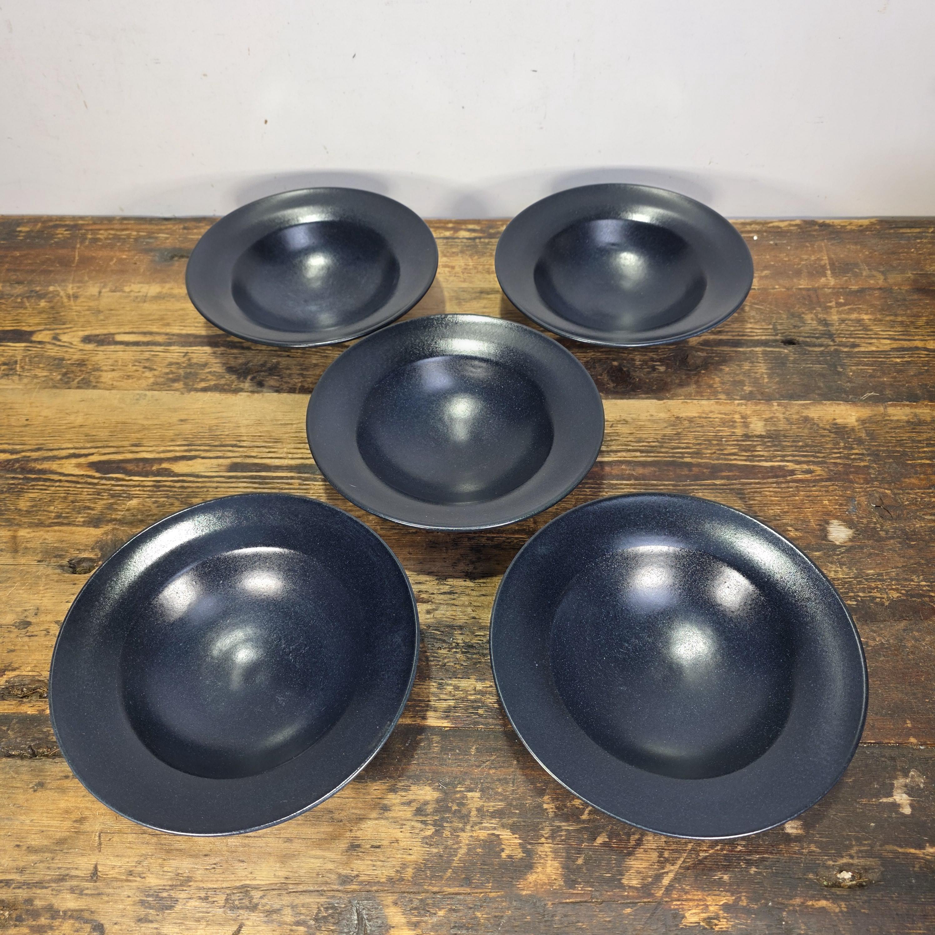 Ann Mallory California Studio Pottery Dessert/Pasta Bowls Set of 5 Blue Speckle