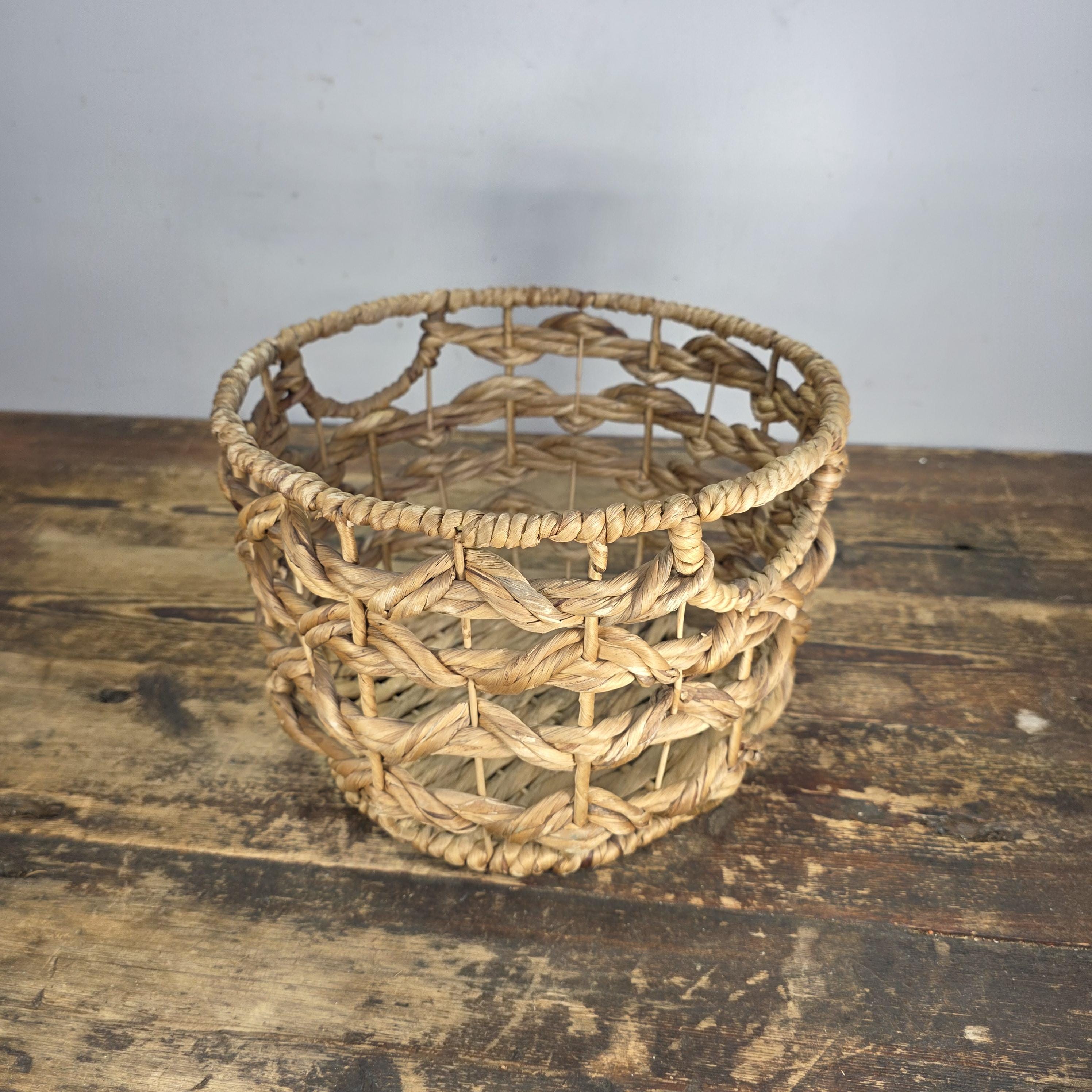Natural Handwoven Open Weave Basket with Side Handles, Planter Cover Decor