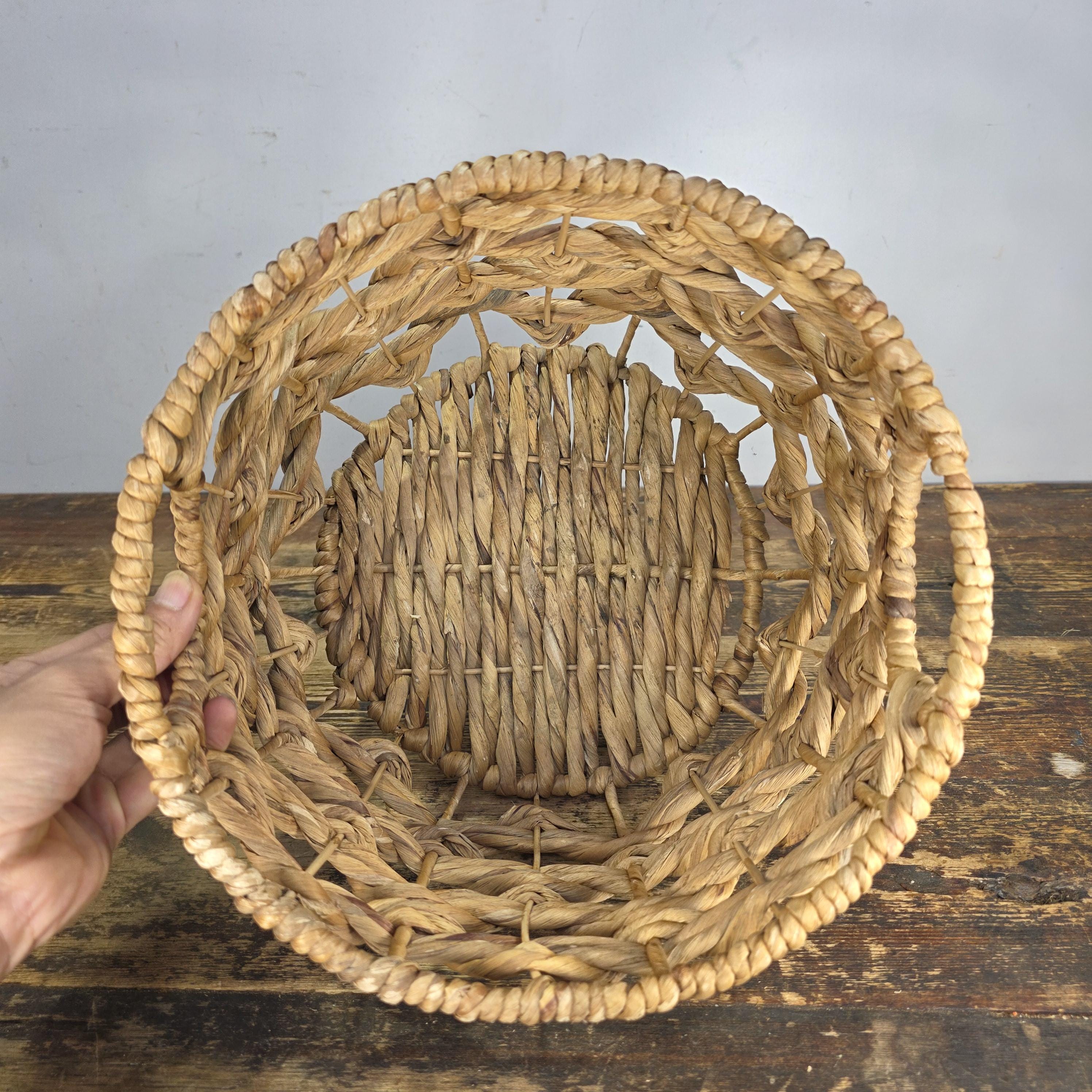 Natural Handwoven Open Weave Basket with Side Handles, Planter Cover Decor