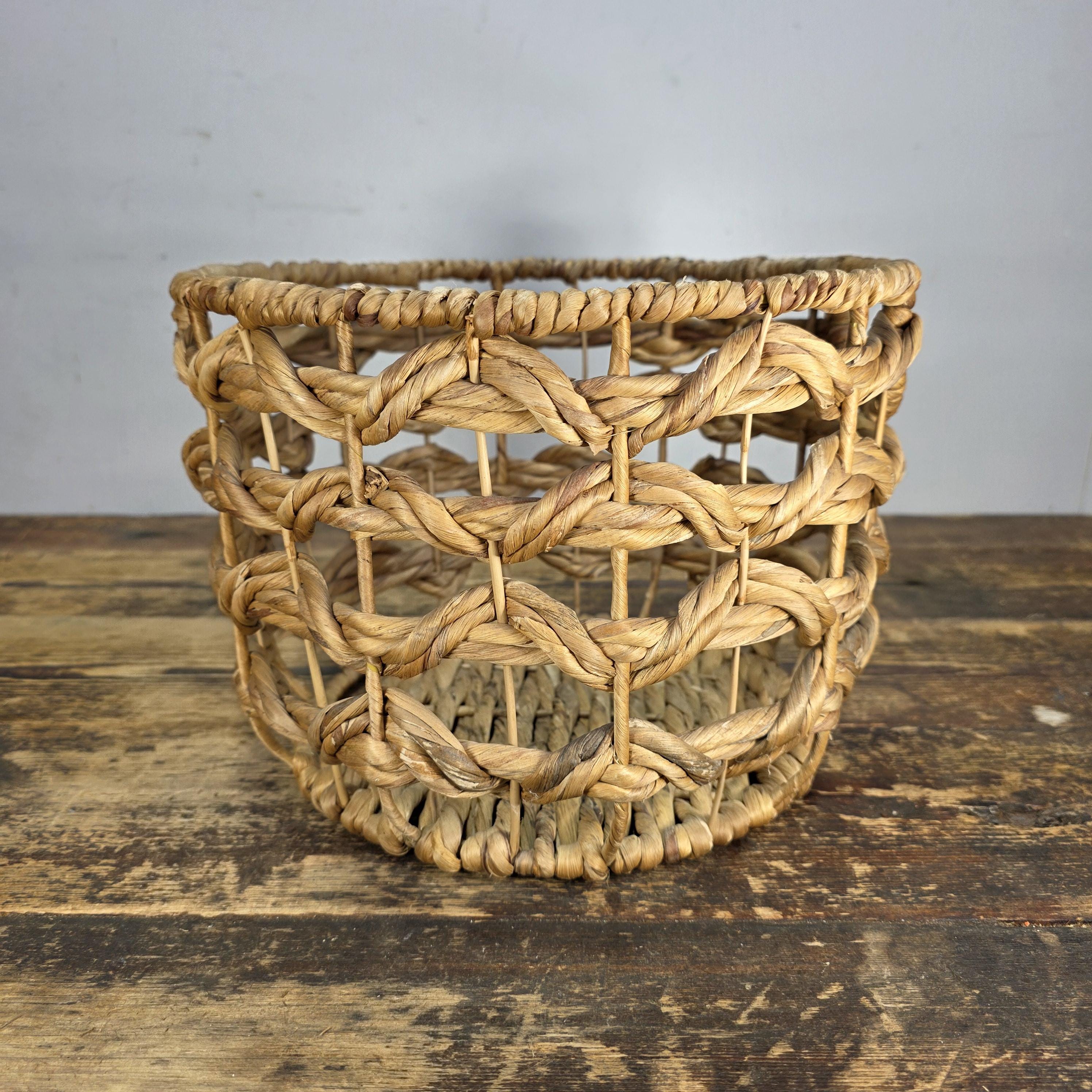 Natural Handwoven Open Weave Basket with Side Handles, Planter Cover Decor