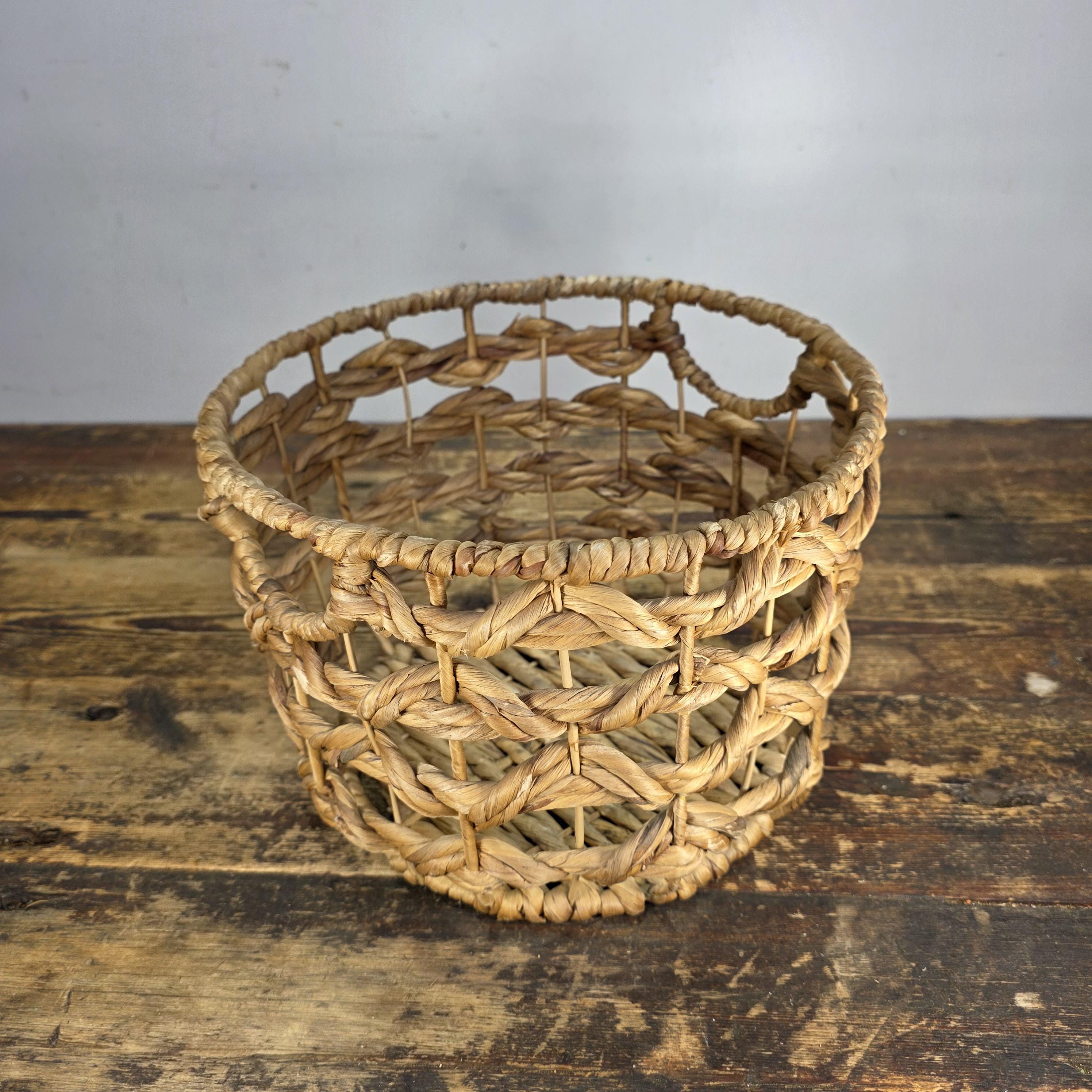 Natural Handwoven Open Weave Basket with Side Handles, Planter Cover Decor