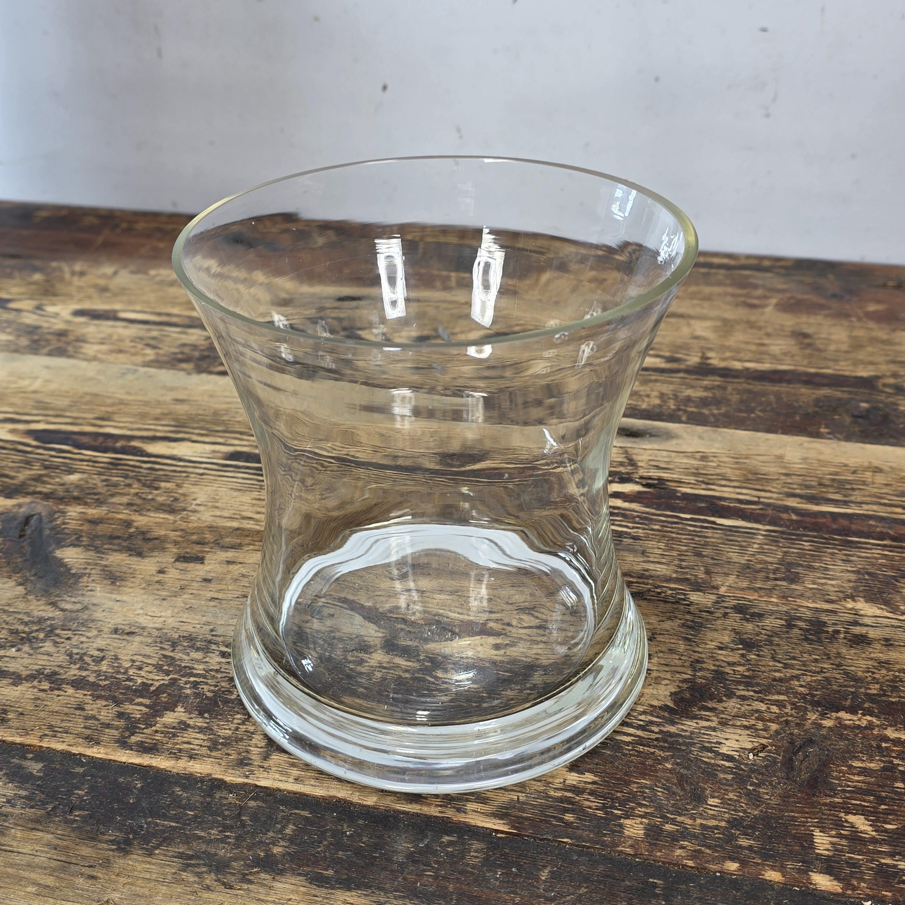 Vintage Thick Glass Hurricane Vase / Trumpet Hourglass Shape 6.5” Heavy Base