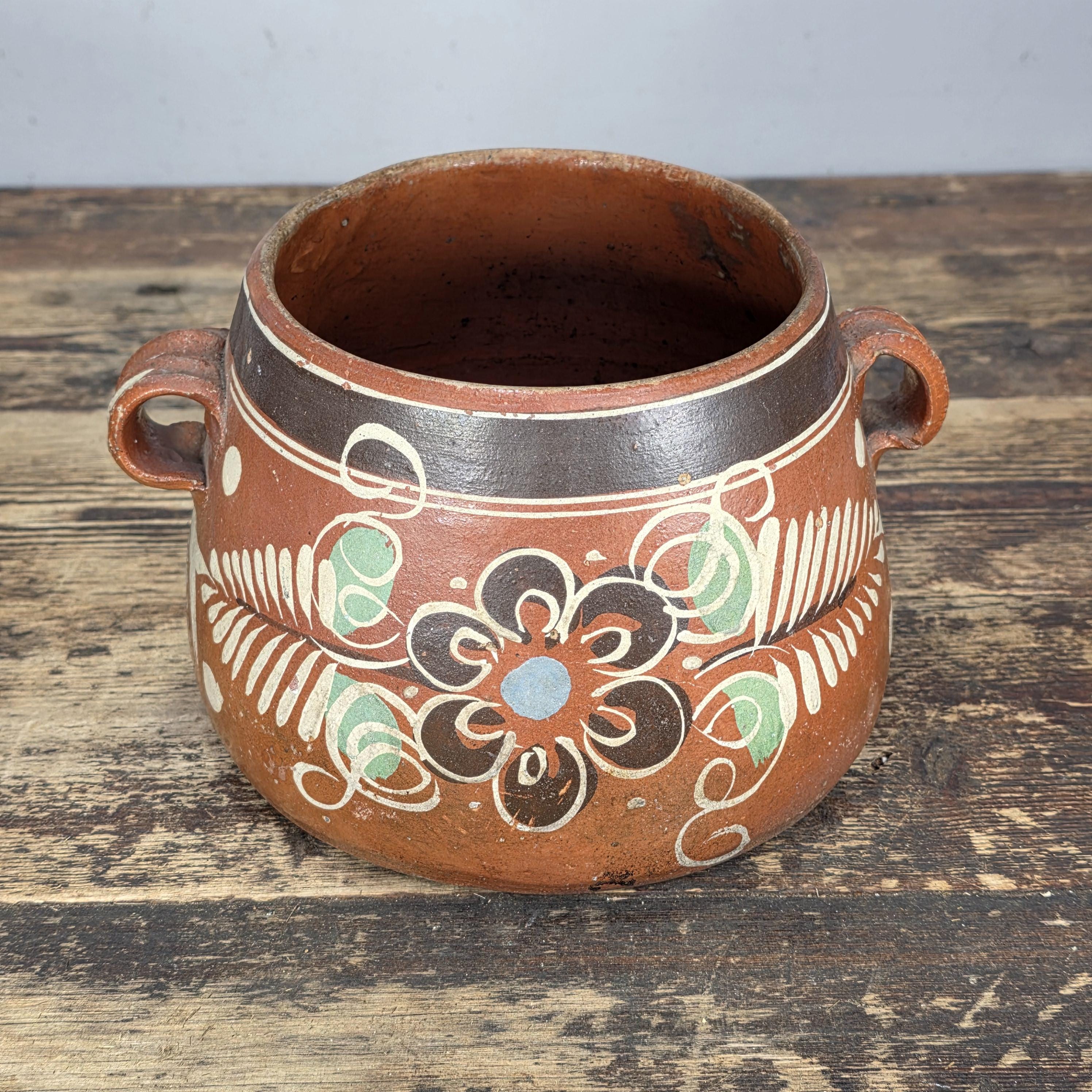 Vintage Mexican Hand-Painted Terracotta Storage Jar/ Folk Art Pottery