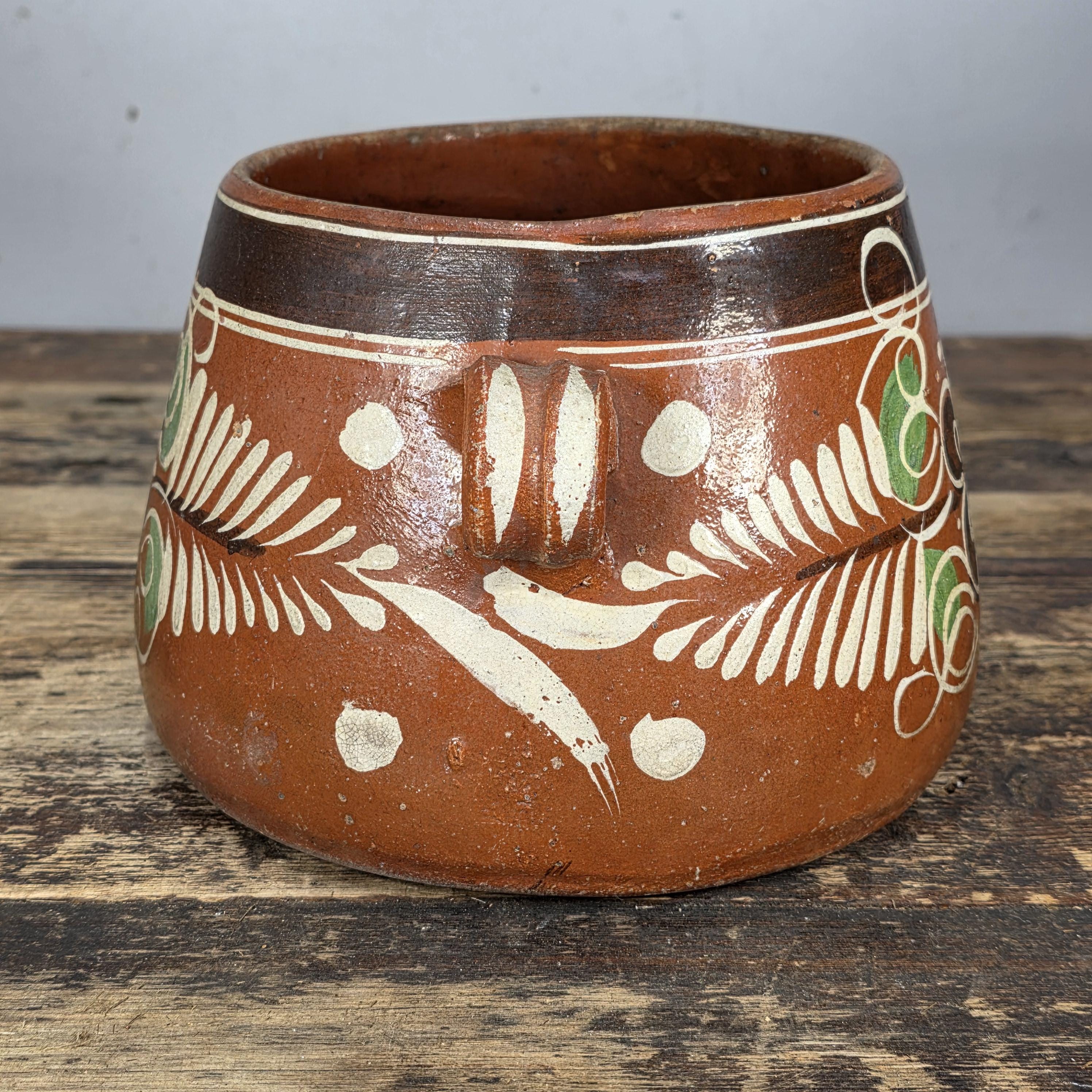 Vintage Mexican Hand-Painted Terracotta Storage Jar/ Folk Art Pottery