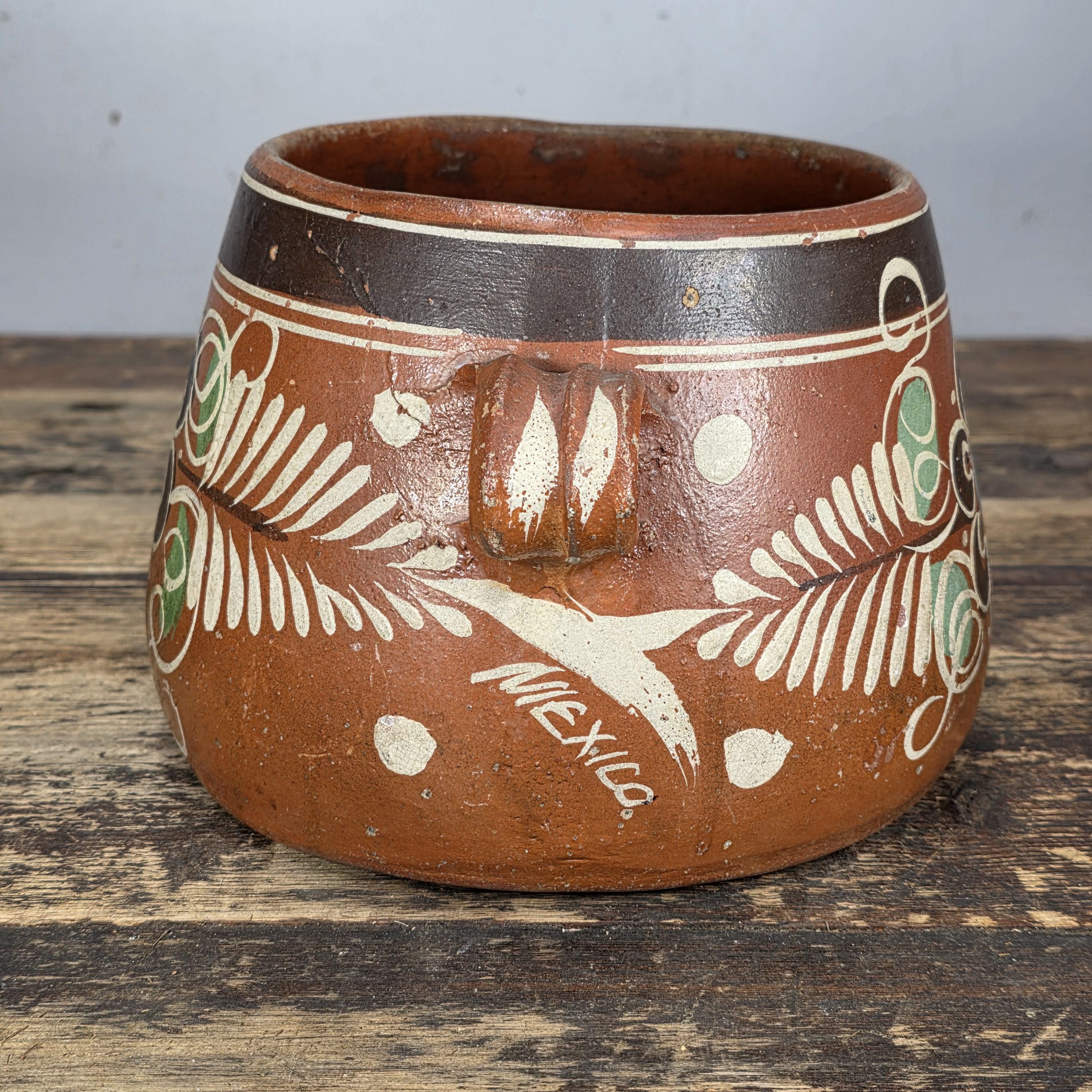 Vintage Mexican Hand-Painted Terracotta Storage Jar/ Folk Art Pottery