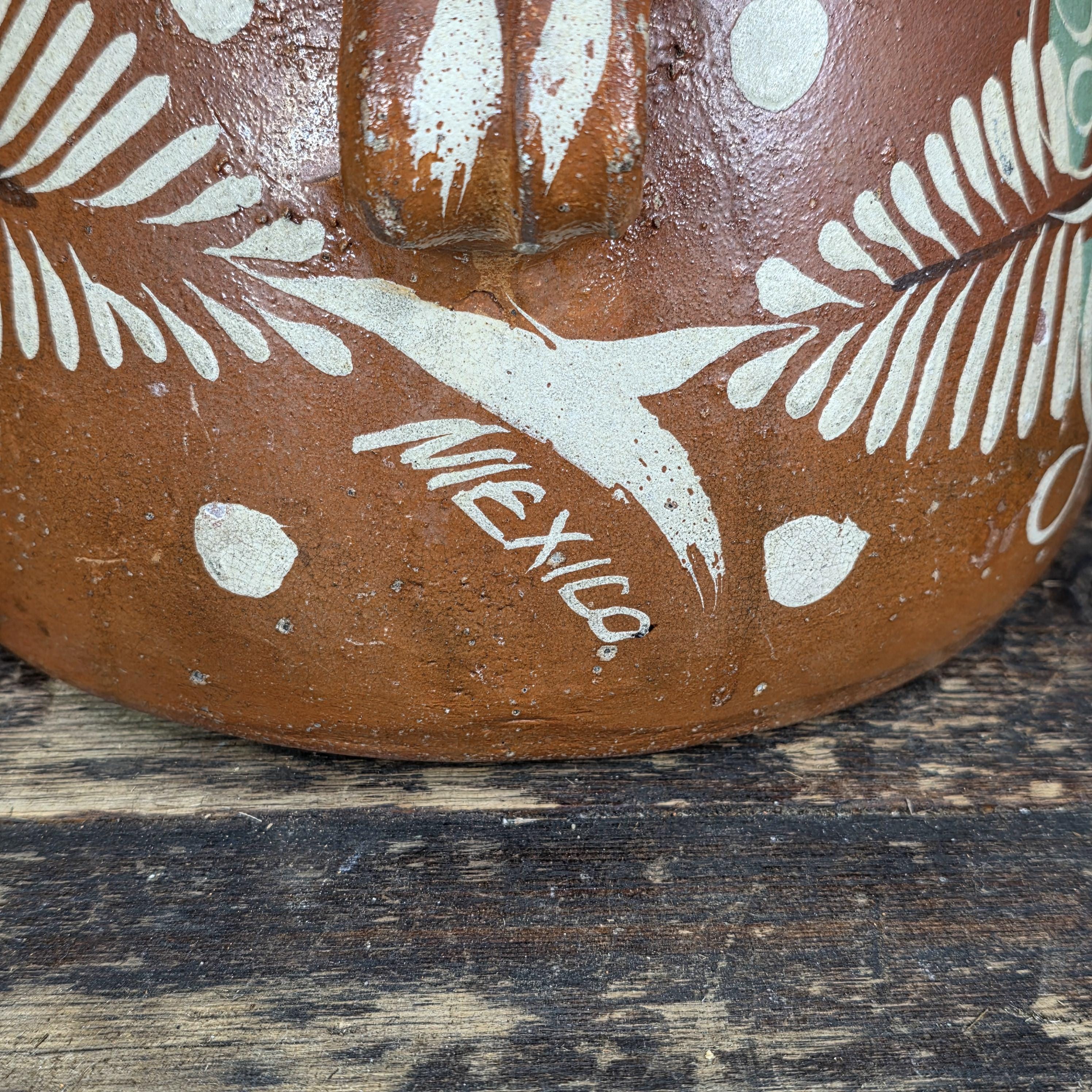 Vintage Mexican Hand-Painted Terracotta Storage Jar/ Folk Art Pottery