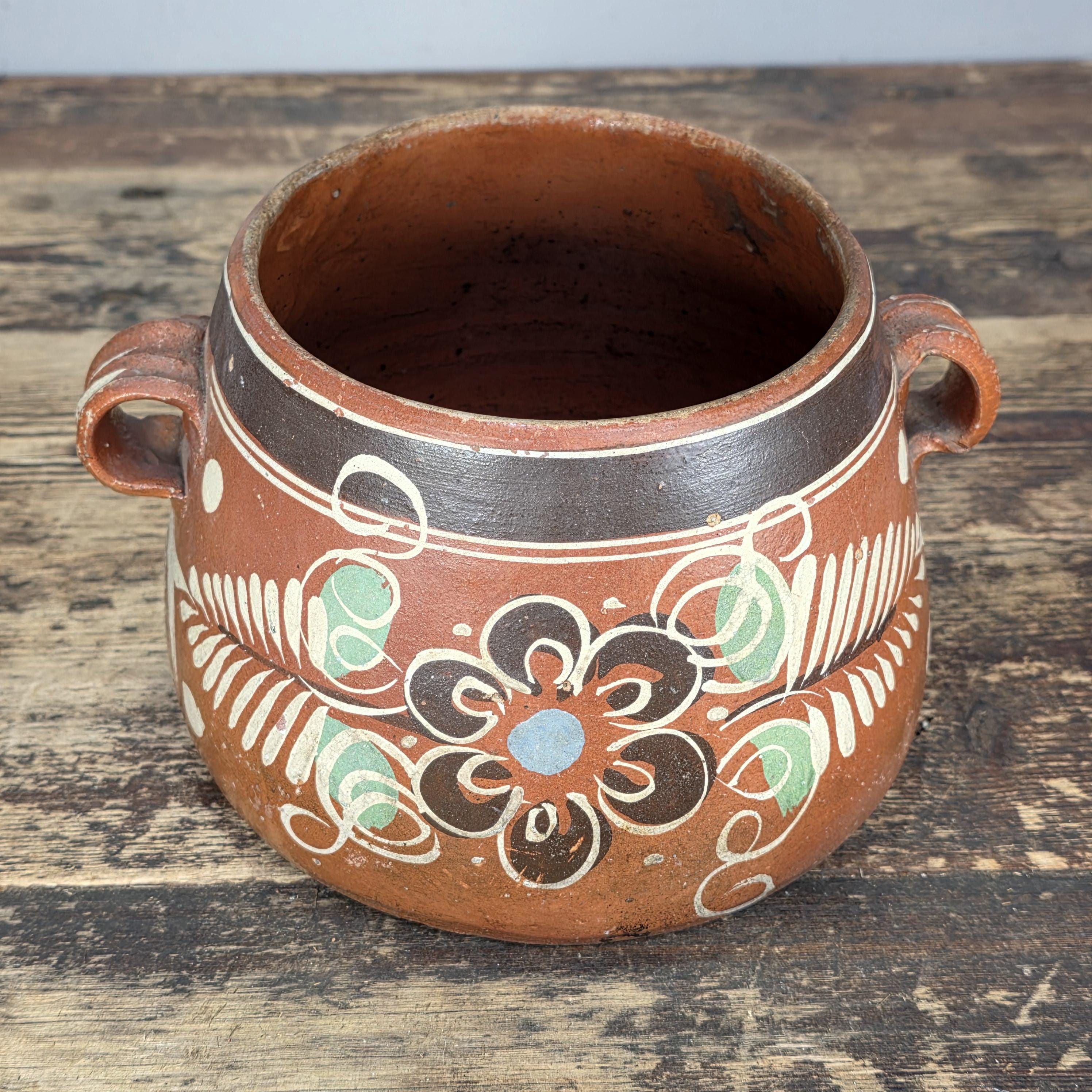 Vintage Mexican Hand-Painted Terracotta Storage Jar/ Folk Art Pottery