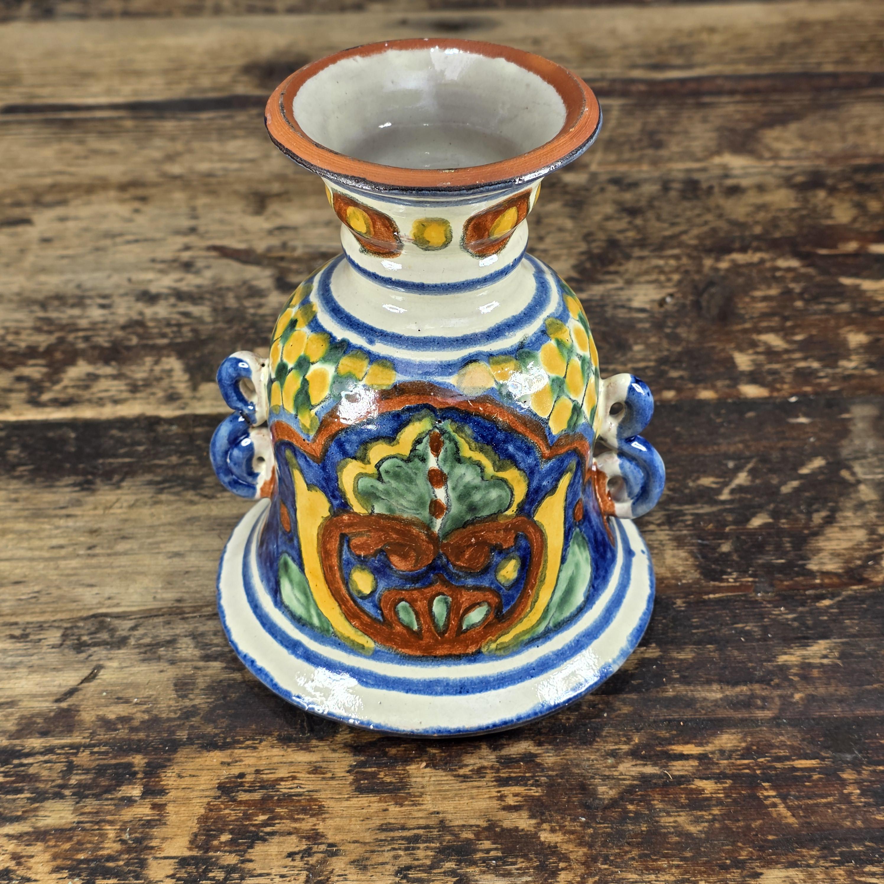 Vintage Mexican Talavera Hand-Painted Chalice Vase / Goblet Form Pottery