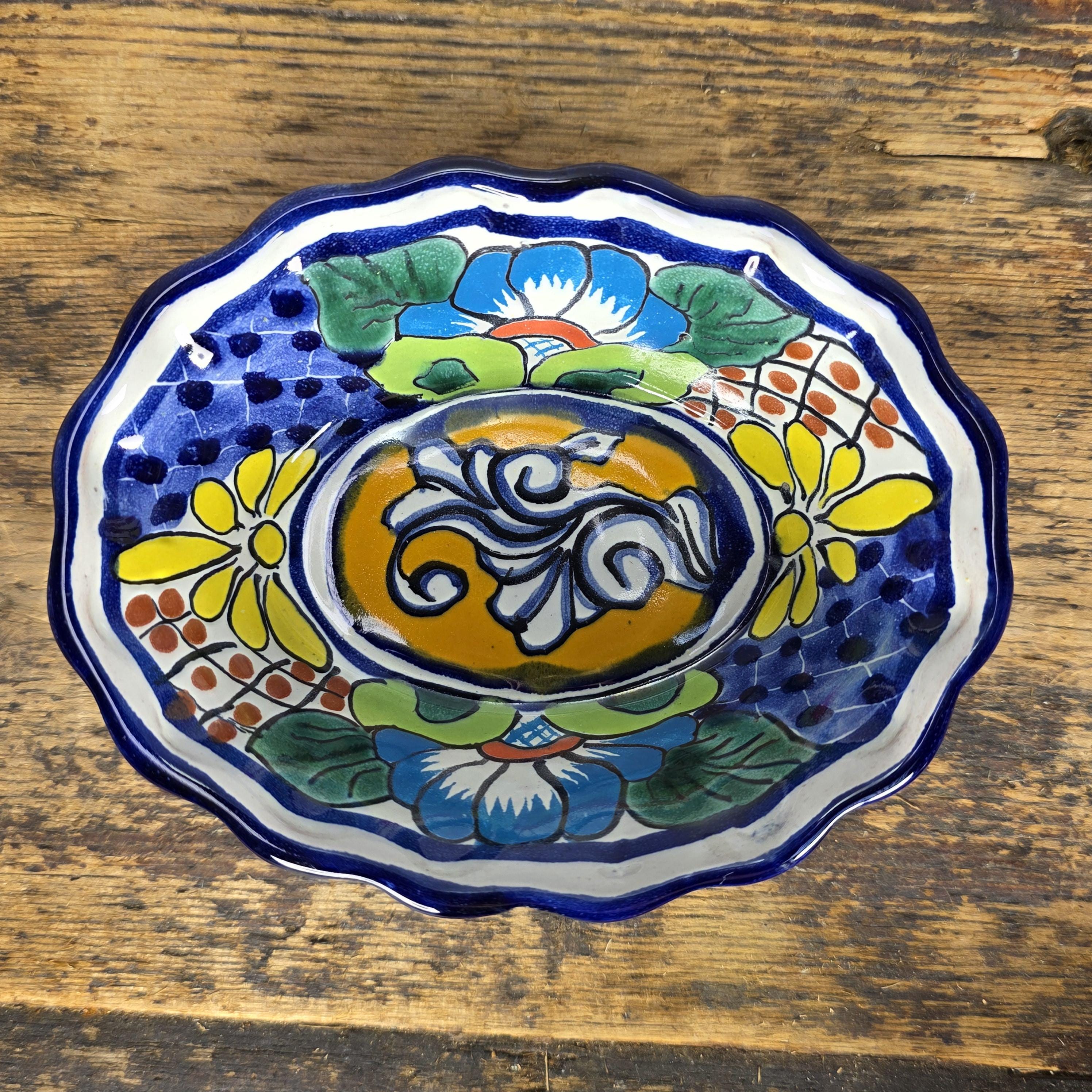 Hand Painted Talavera Small Bowls Set, Mexican Folk Art Pottery (4pcs)