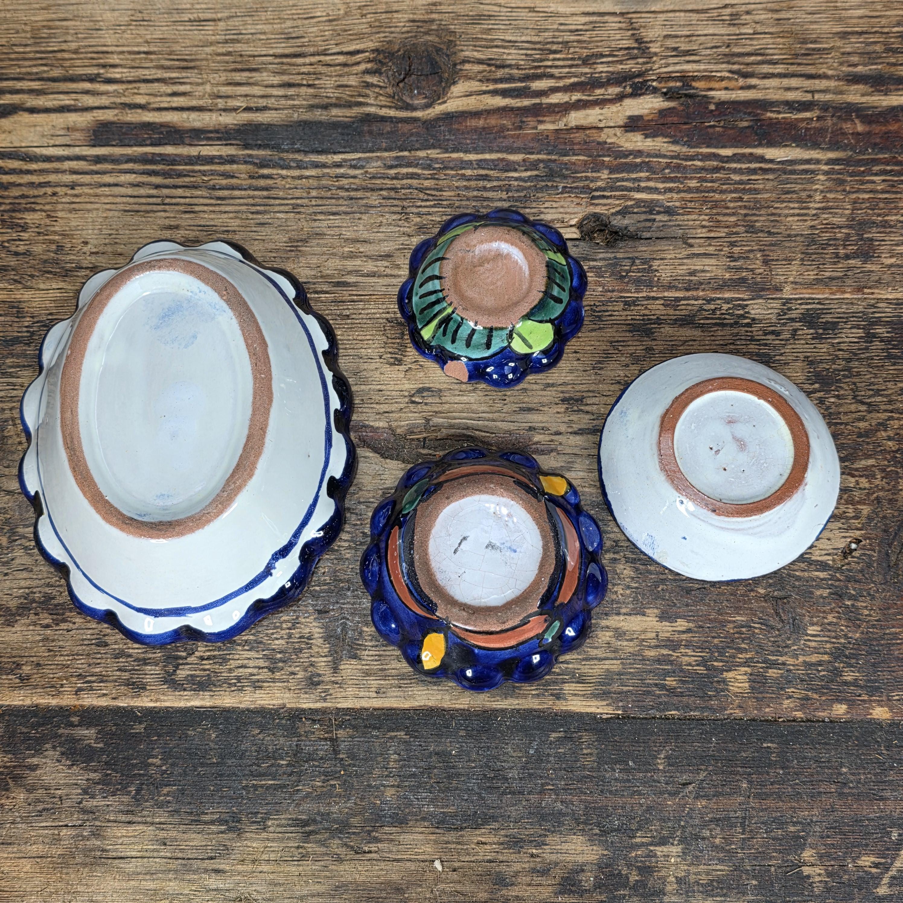 Hand Painted Talavera Small Bowls Set, Mexican Folk Art Pottery (4pcs)