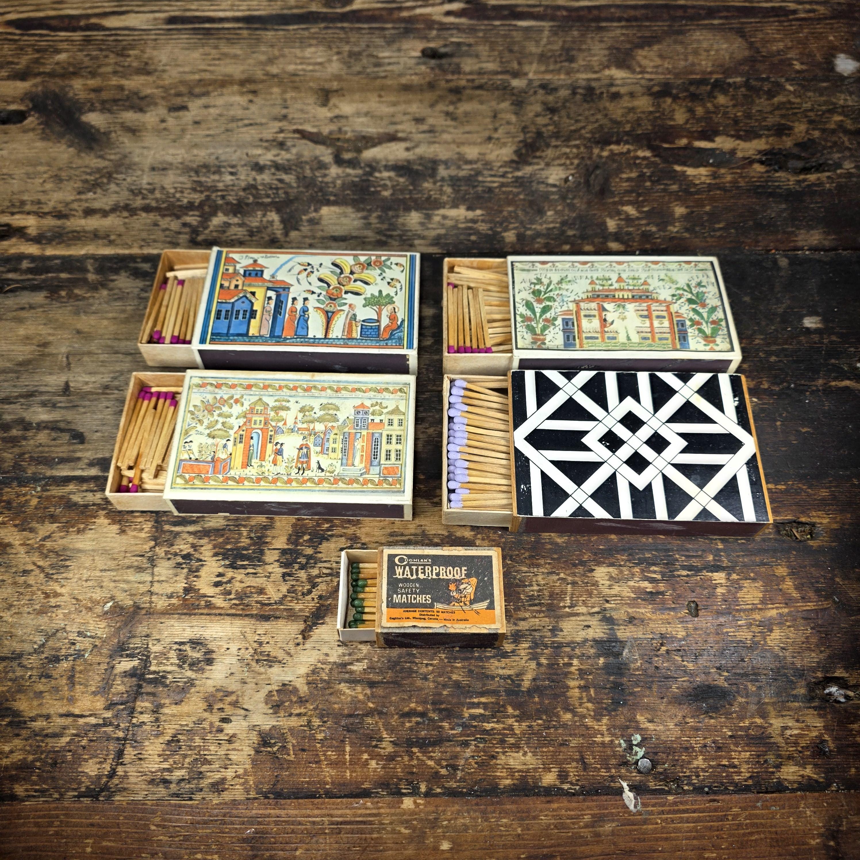 Vintage Matchbox Set, Swedish Folk Art & Coghlan’s Waterproof, 1960s–70s