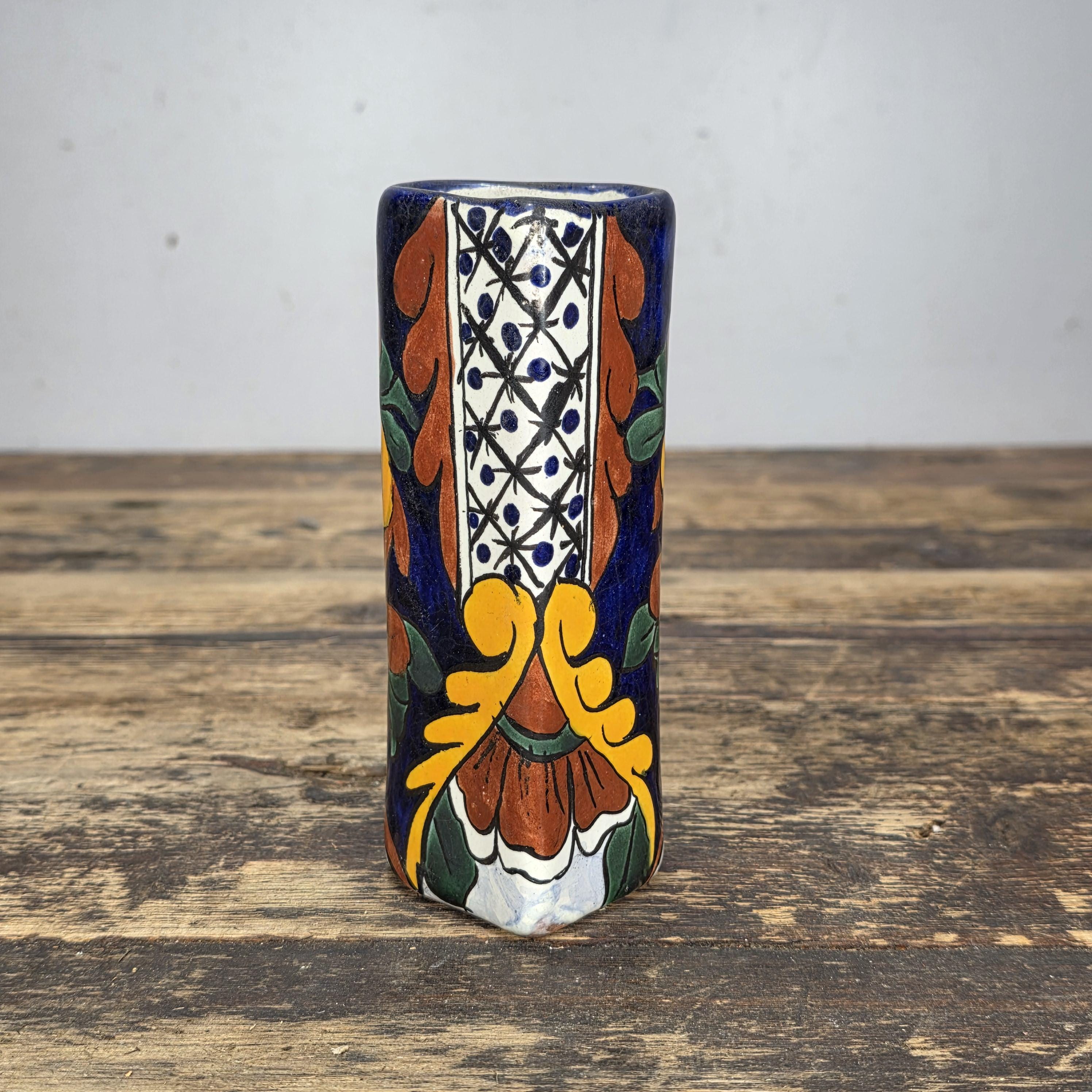 Vintage Talavera Mexico Heart Vase – Hand Painted Folk Art Ceramic 5.5"H