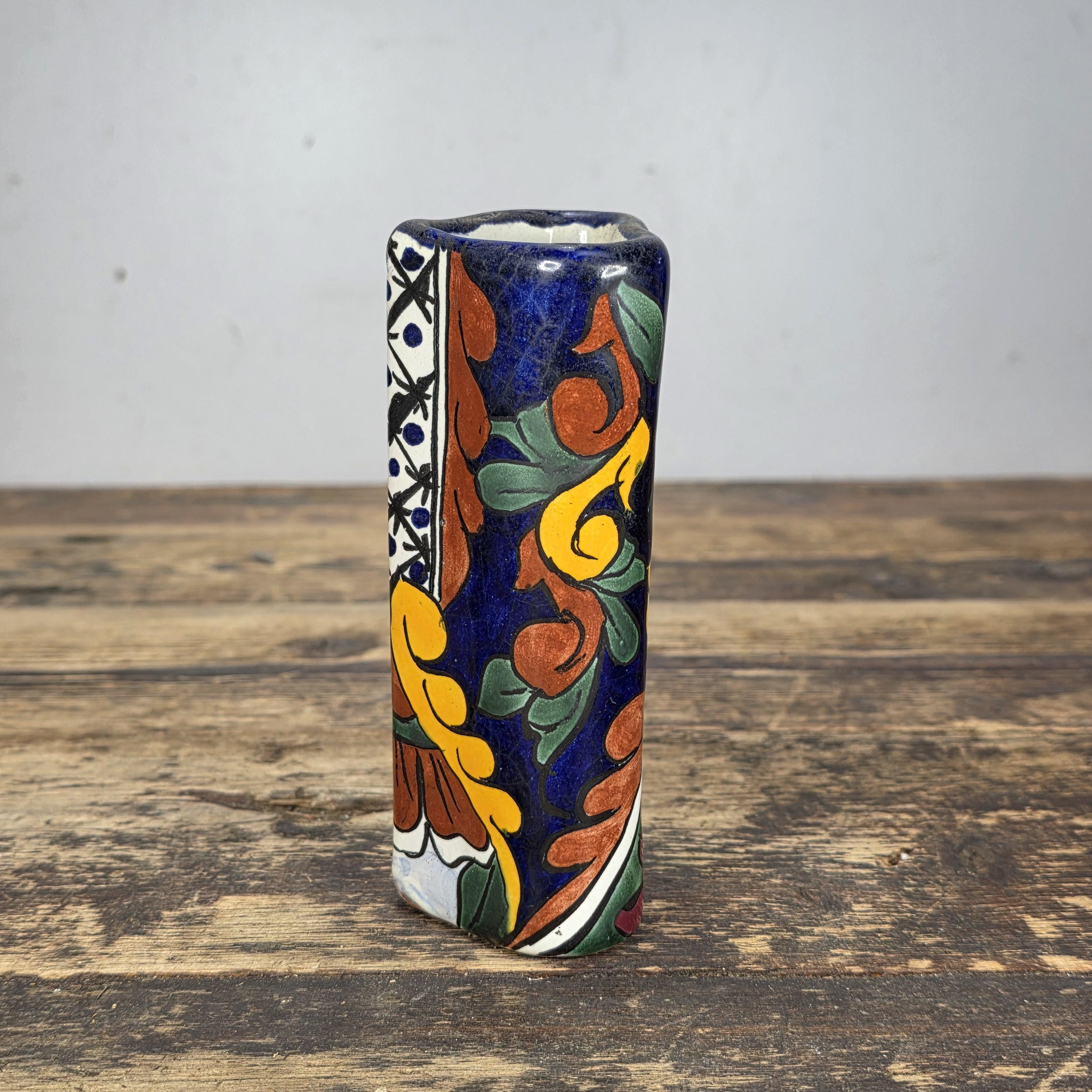 Vintage Talavera Mexico Heart Vase – Hand Painted Folk Art Ceramic 5.5"H