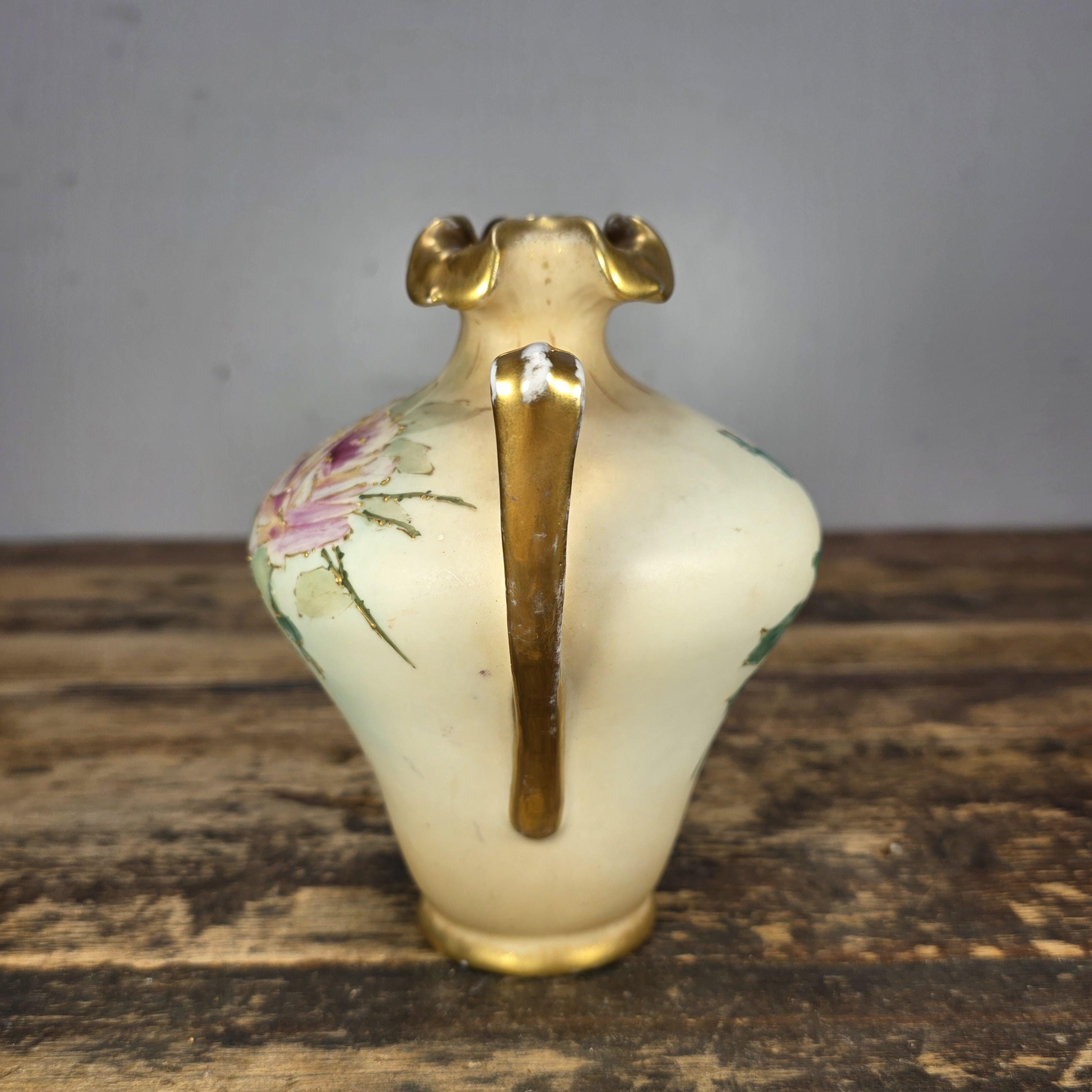 Antique RStK Bohemia Amphora Style Vase Hand Painted Roses Gold Austria c.1900