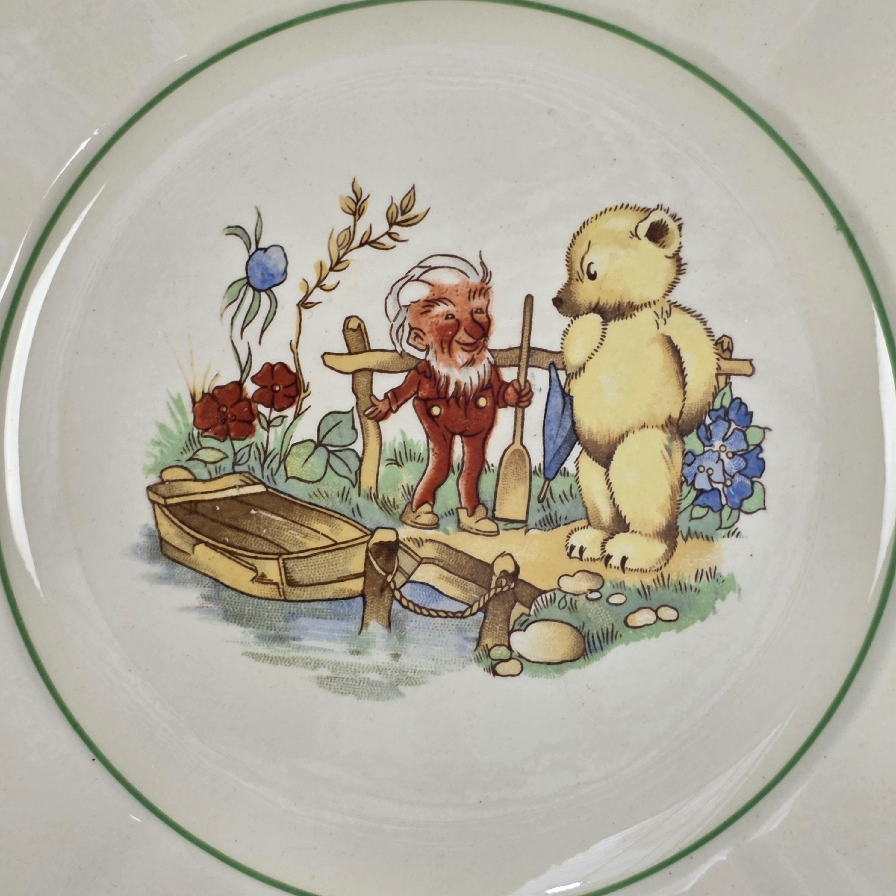 Rorstrand Sweden TOMTEBO Bear & Elf Plate Scandinavian Nursery Art 1950s