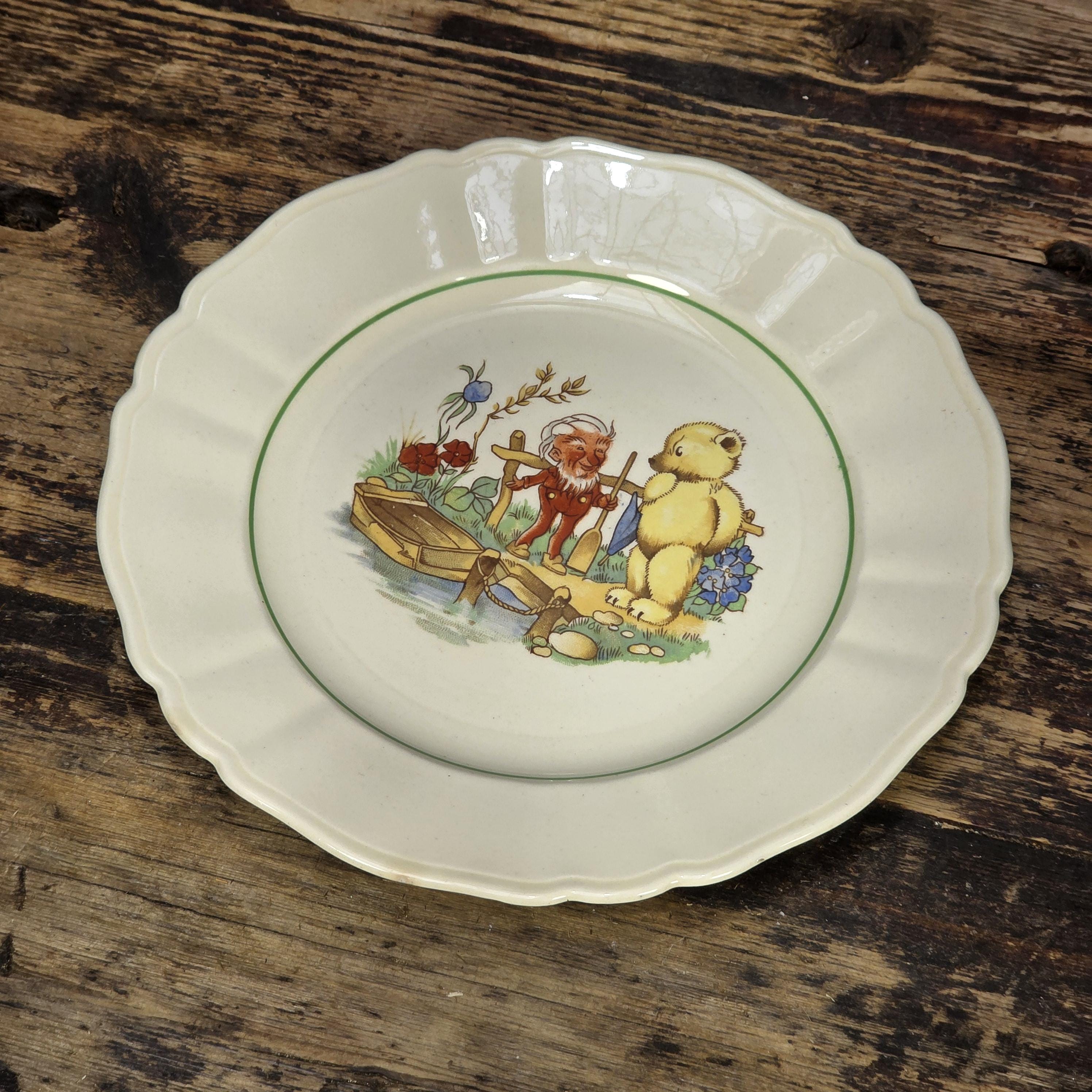Rorstrand Sweden TOMTEBO Bear & Elf Plate Scandinavian Nursery Art 1950s