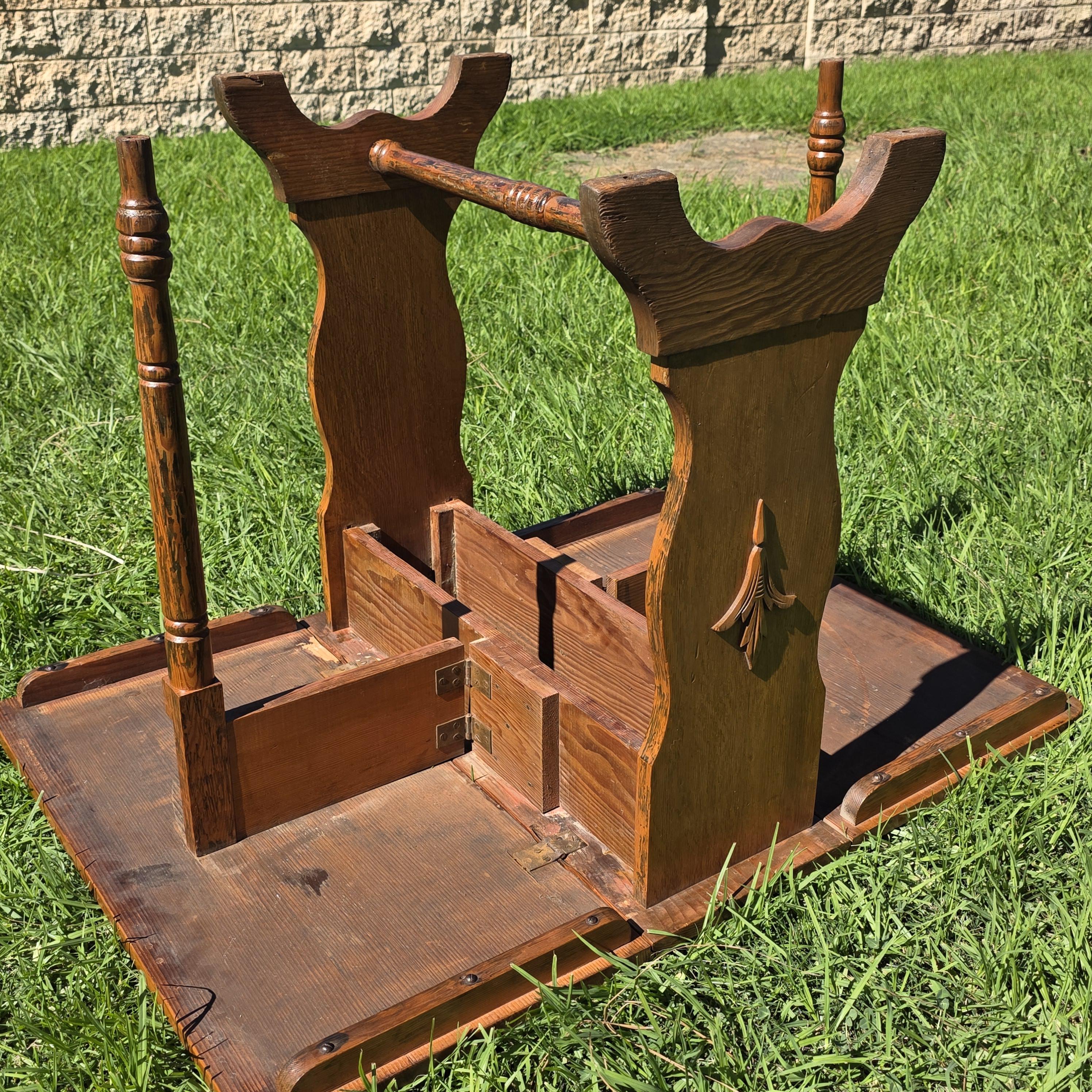 Local Pickup Only Arts & Crafts / Mission Style Drop Leaf Table Solid Pine and Oak Hand Carved c1930