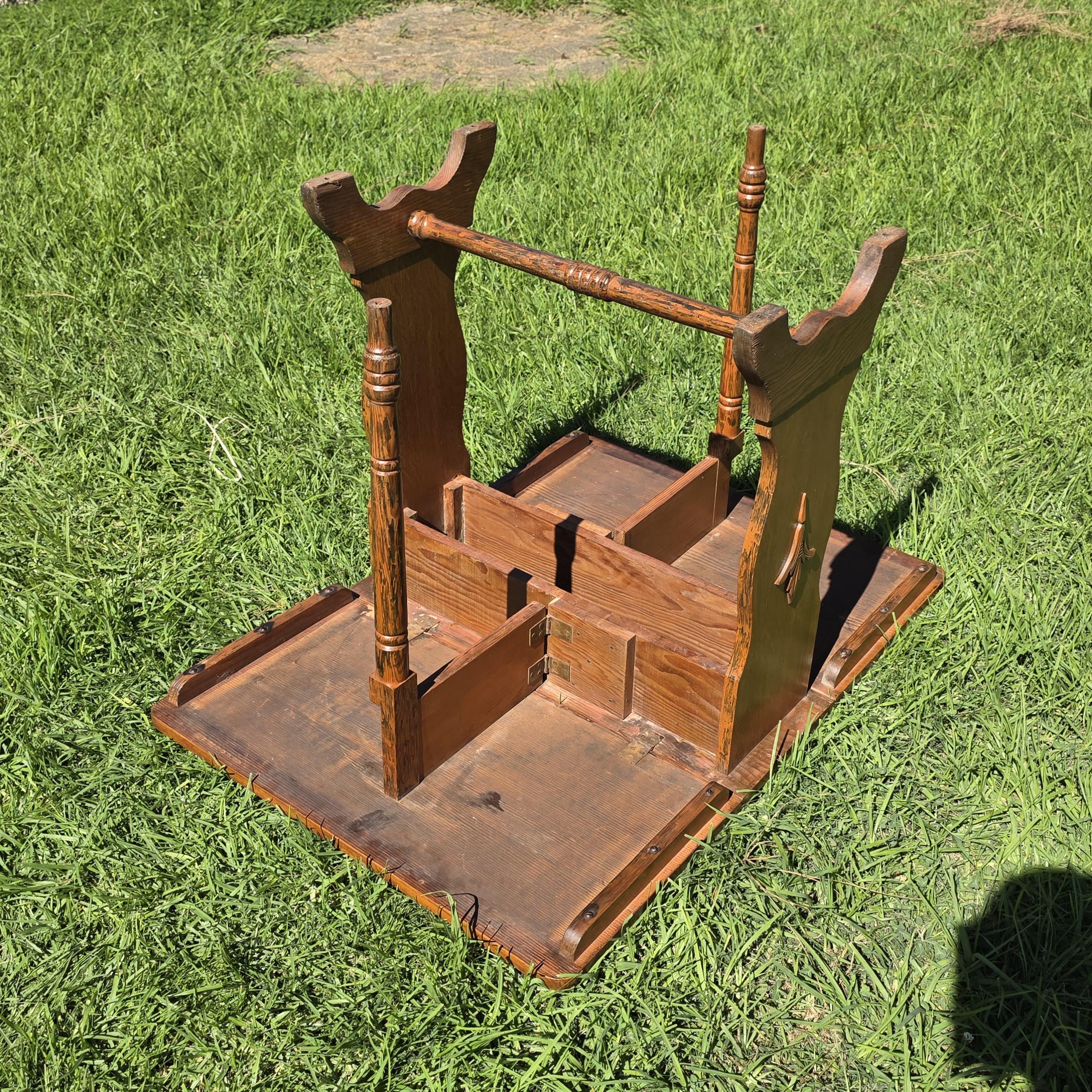 Local Pickup Only Arts & Crafts / Mission Style Drop Leaf Table Solid Pine and Oak Hand Carved c1930