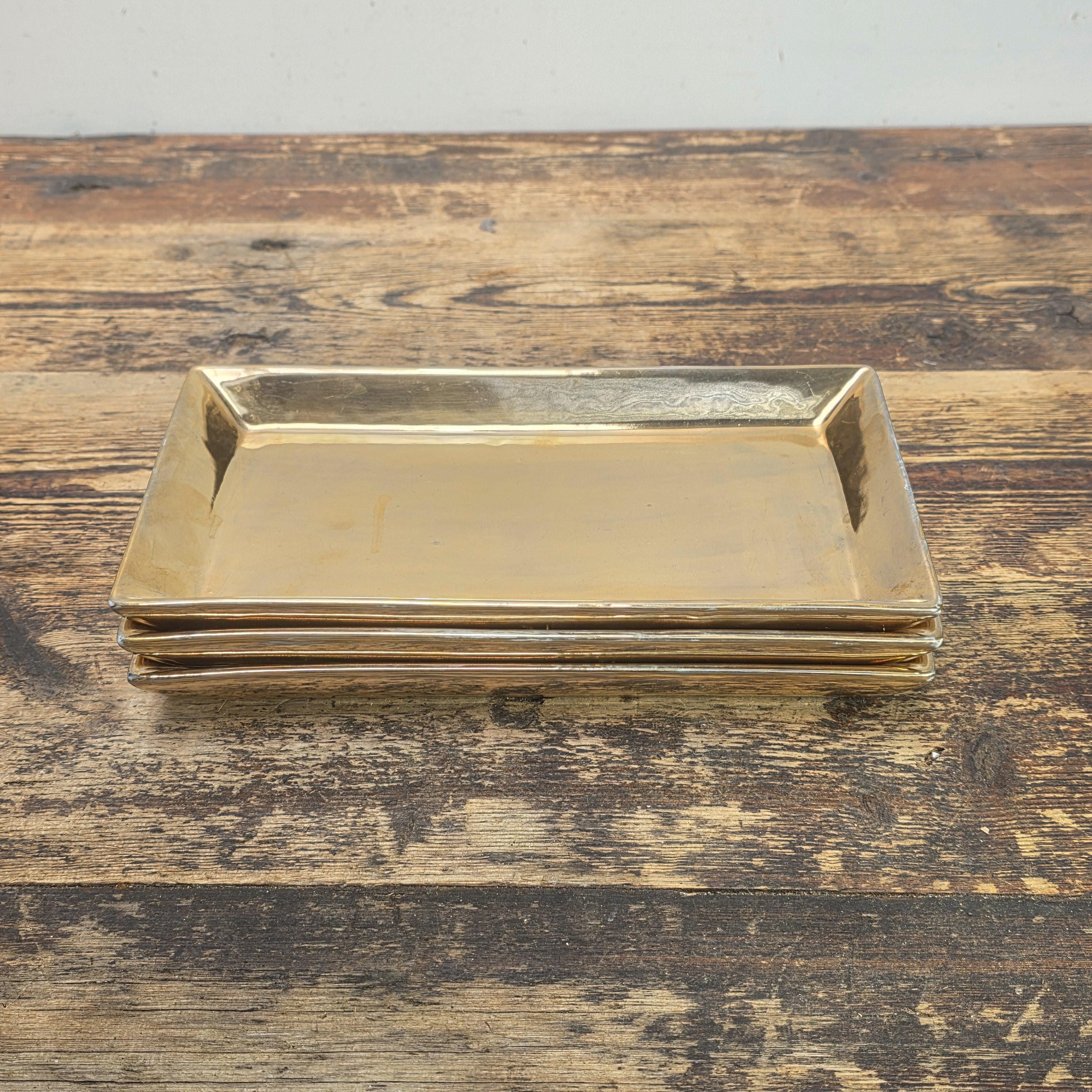 Tozai Home Gold Ceramic Rectangular Trays 9.75" Metallic Finish Plates Set of 3